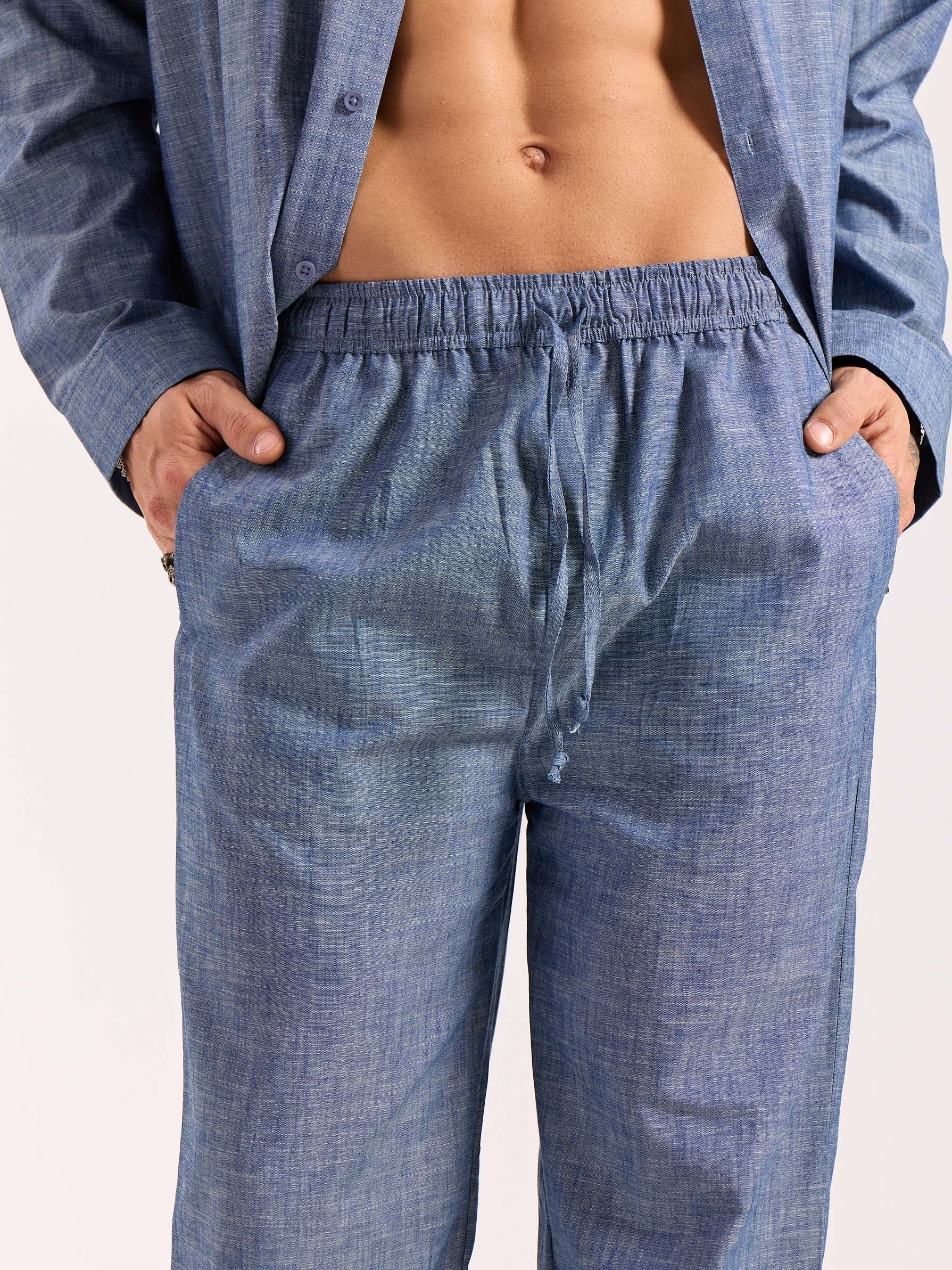 Chambray Blue Linen Pull-on Pants - Image 6