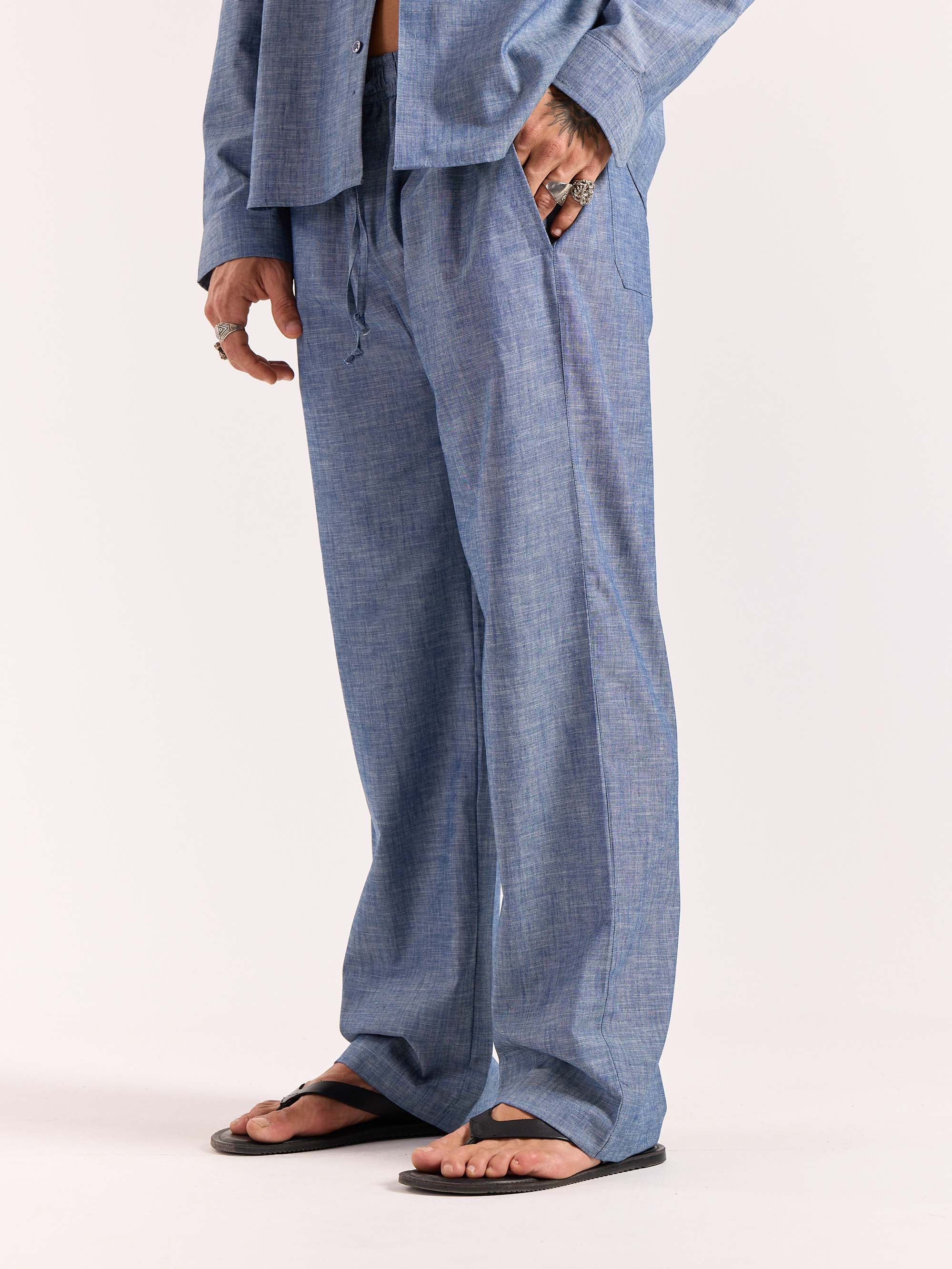 Chambray Blue Linen Pull-on Pants - Image 7