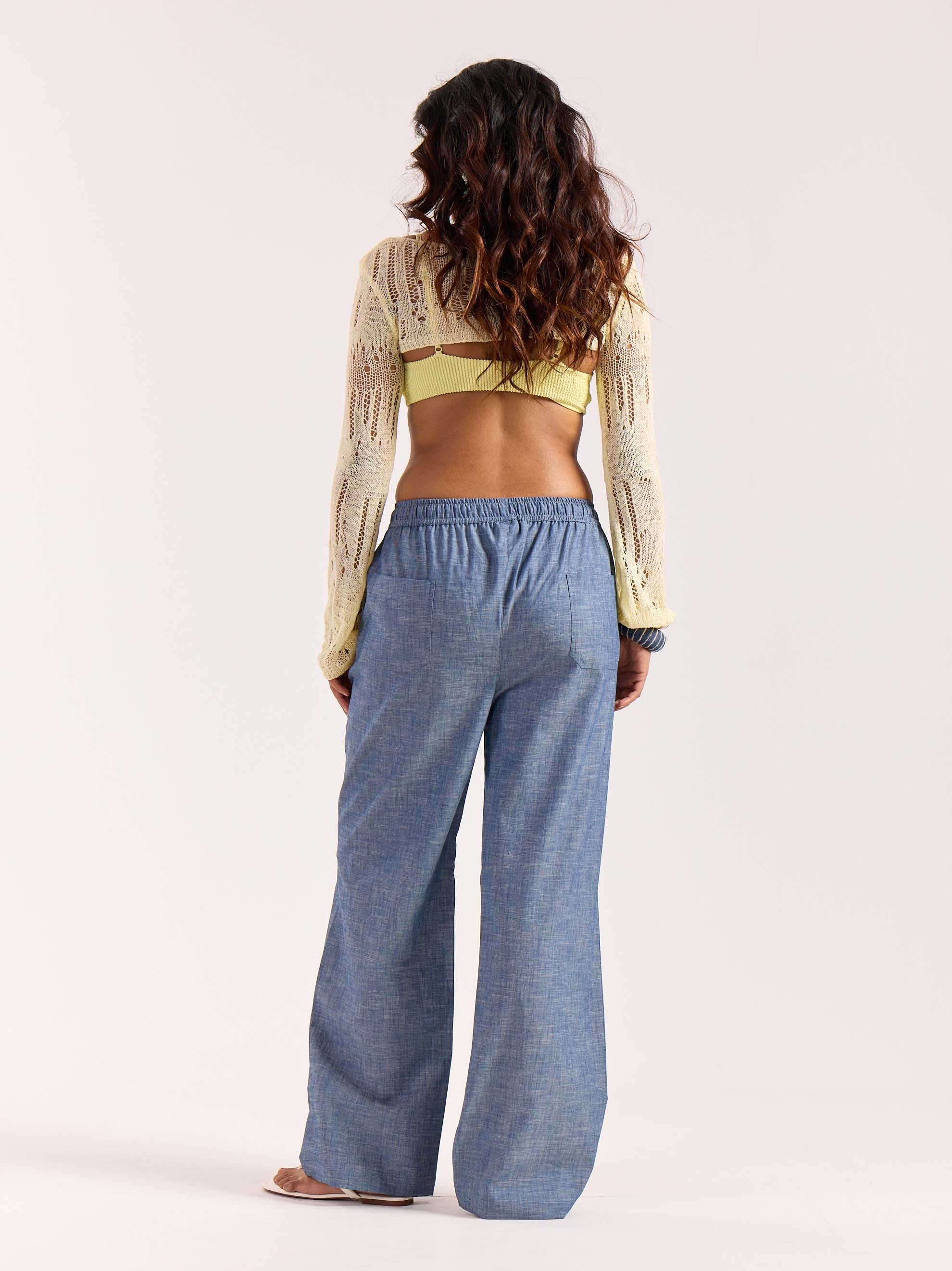 Chambray Blue Linen Pull-on Pants - Image 8