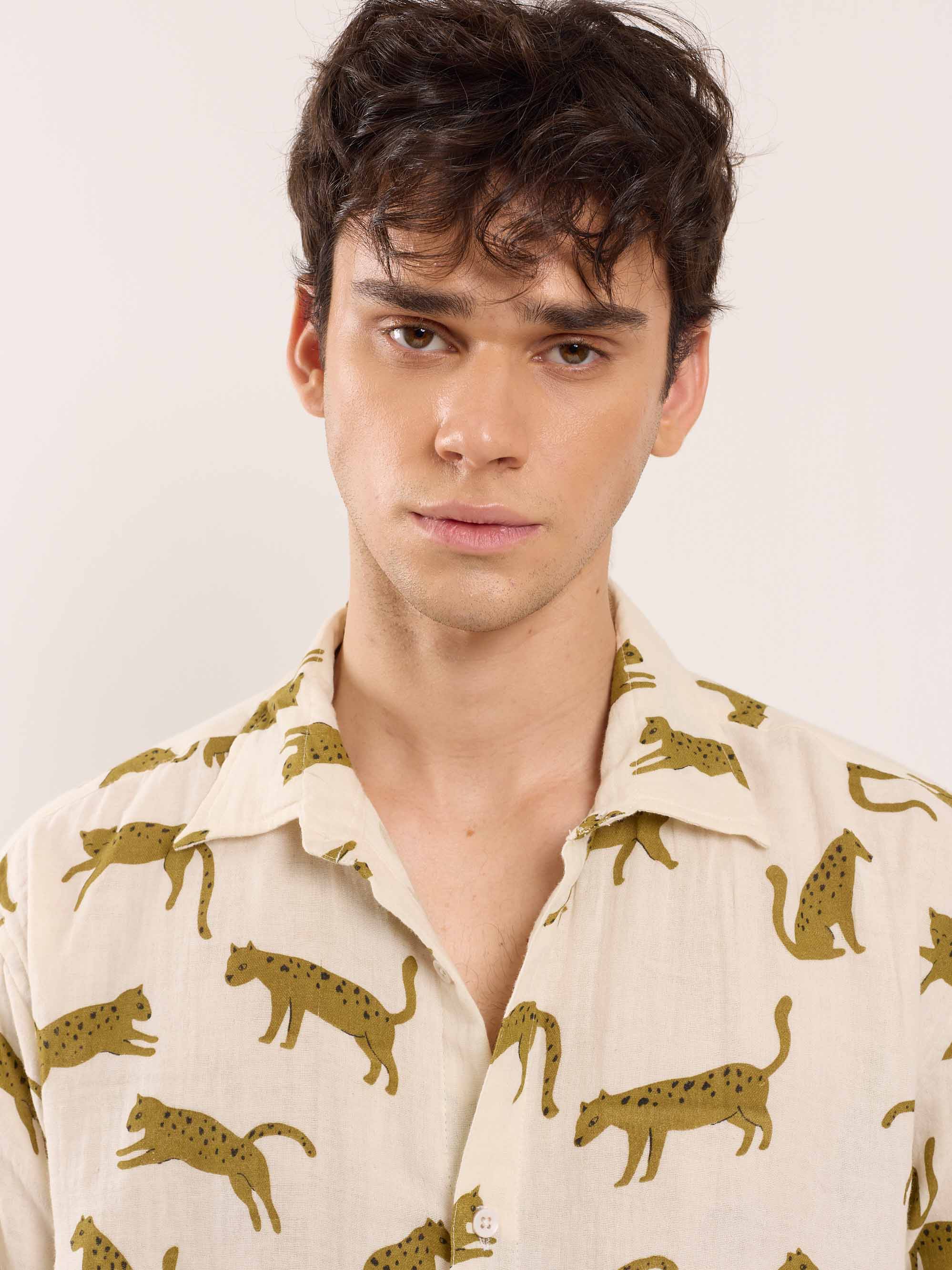 Cheetah Printed Gauze Holiday Shirt - Image 3
