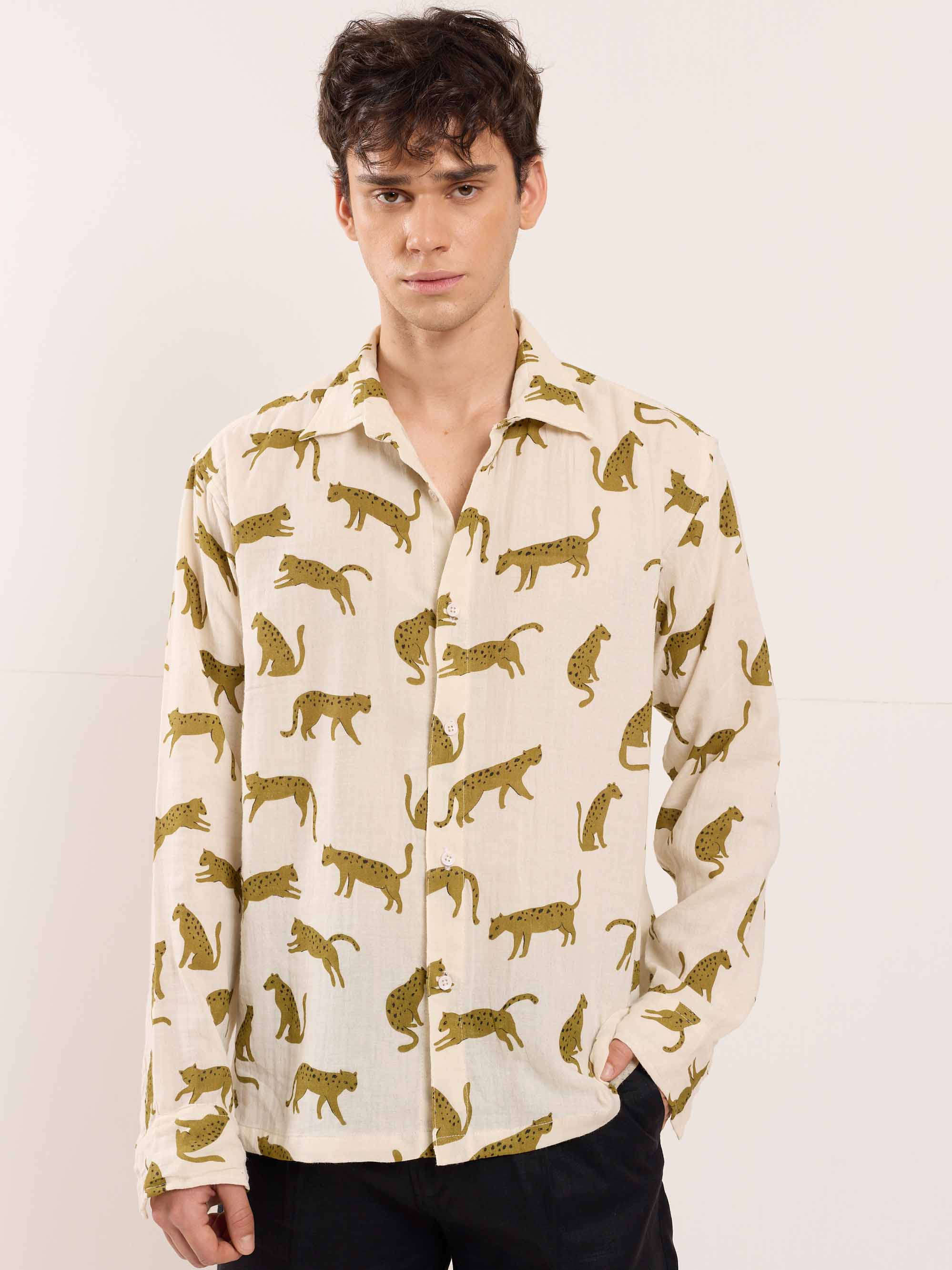 Cheetah Printed Gauze Holiday Shirt - Image 4