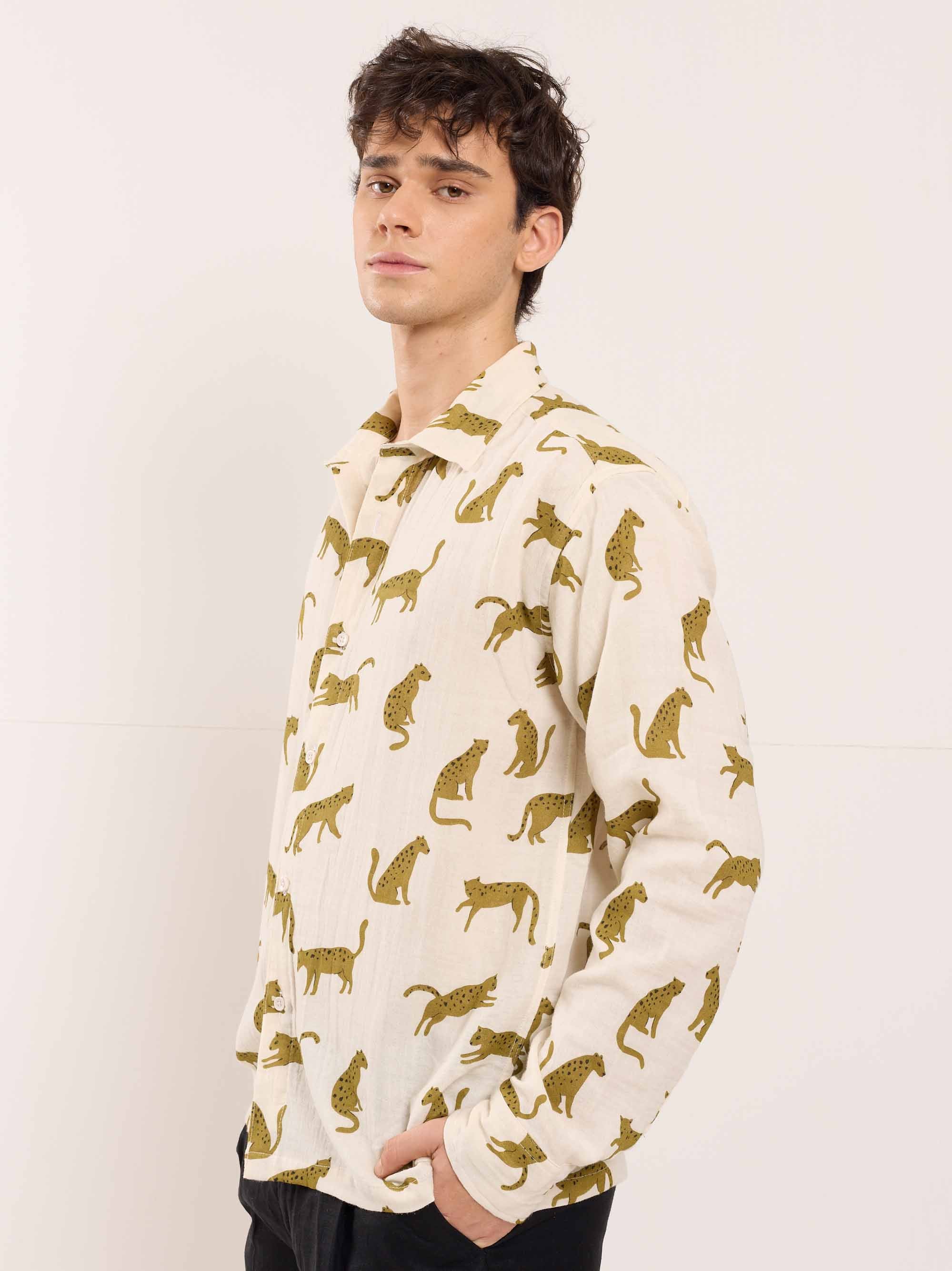 Cheetah Printed Gauze Holiday Shirt - Image 5