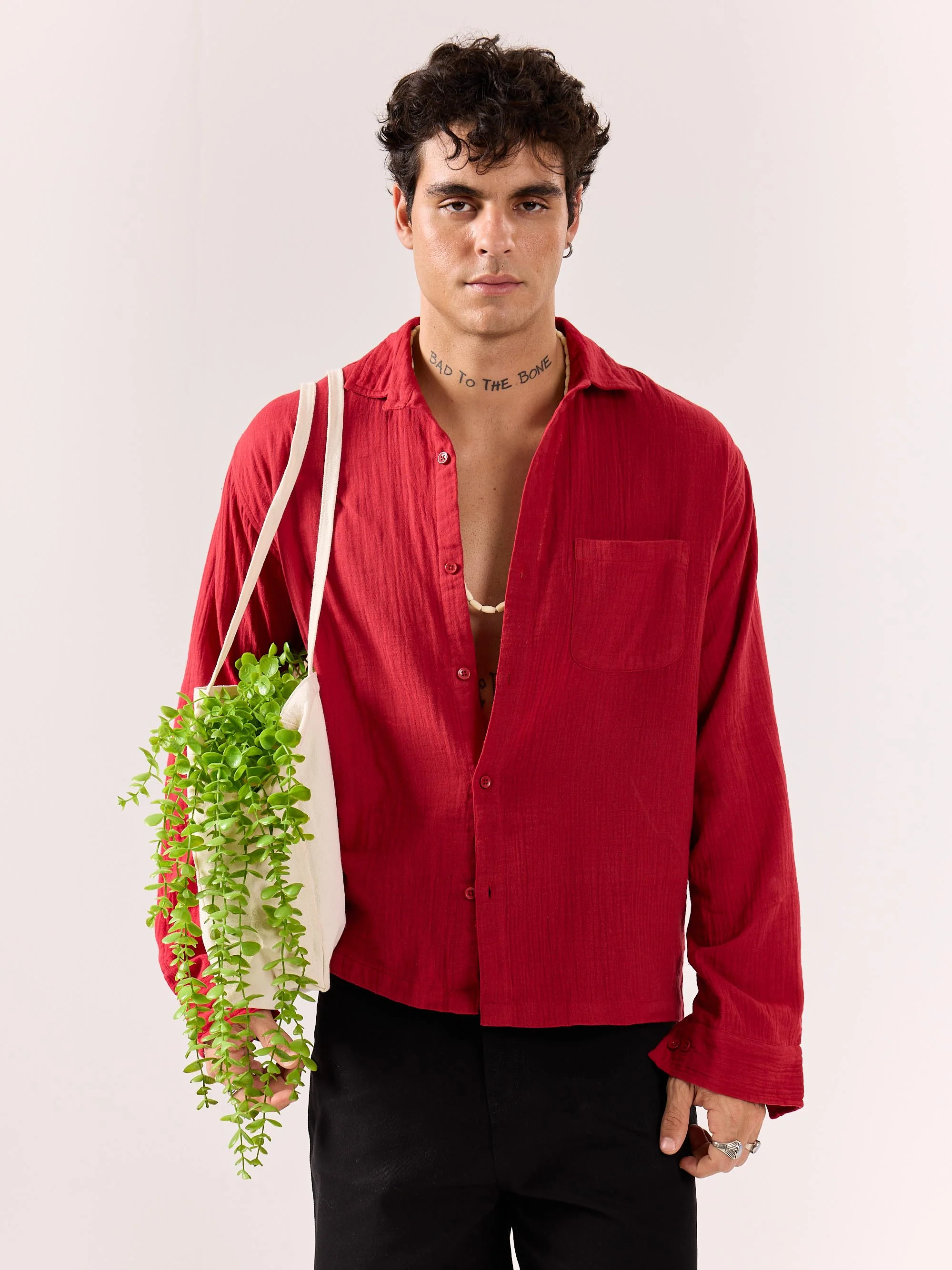 Cherry Red Gauze Holiday Shirt ( Pre-Order ) - Image 2