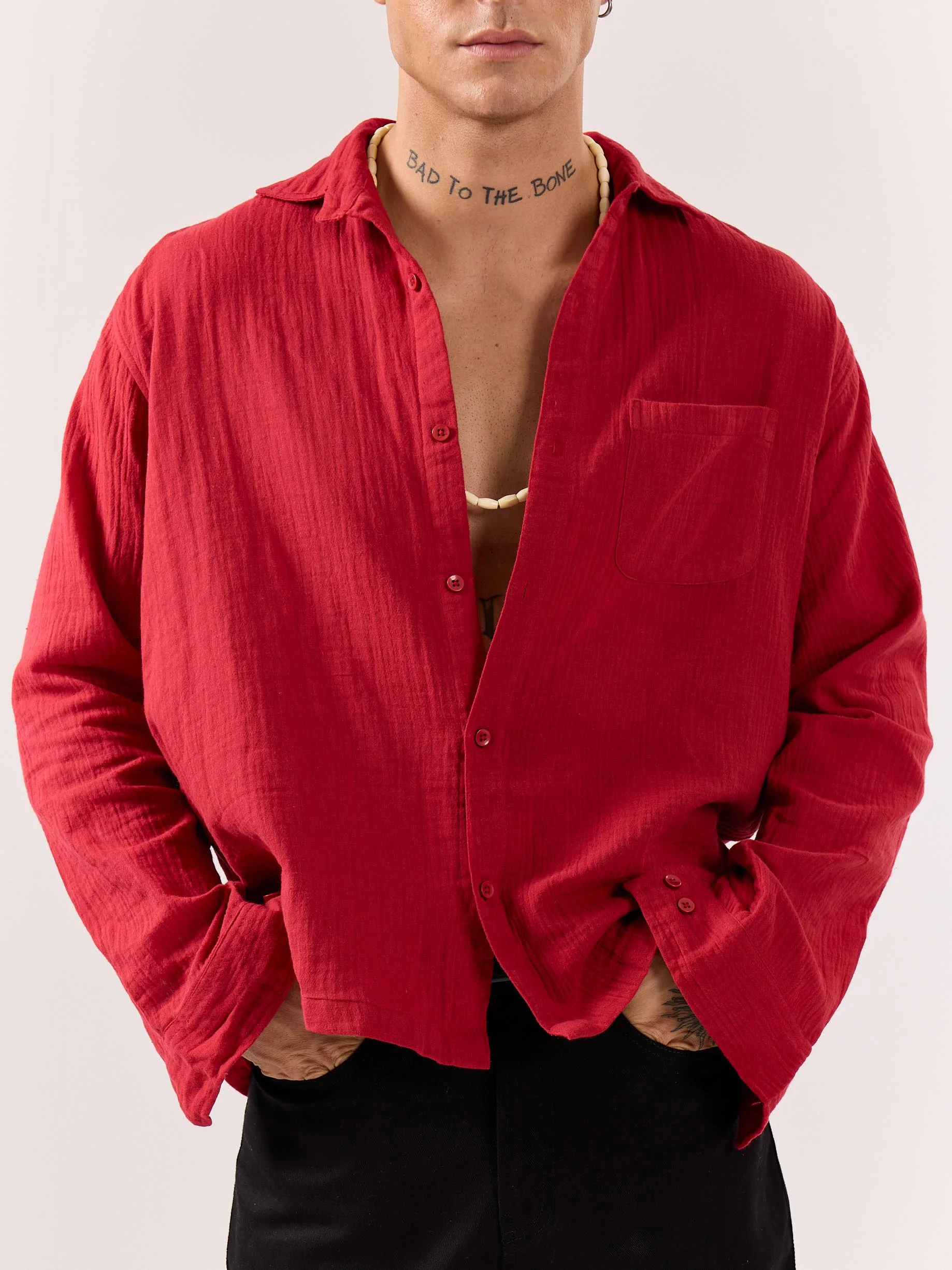 Cherry Red Gauze Holiday Shirt ( Pre-Order ) - Image 3