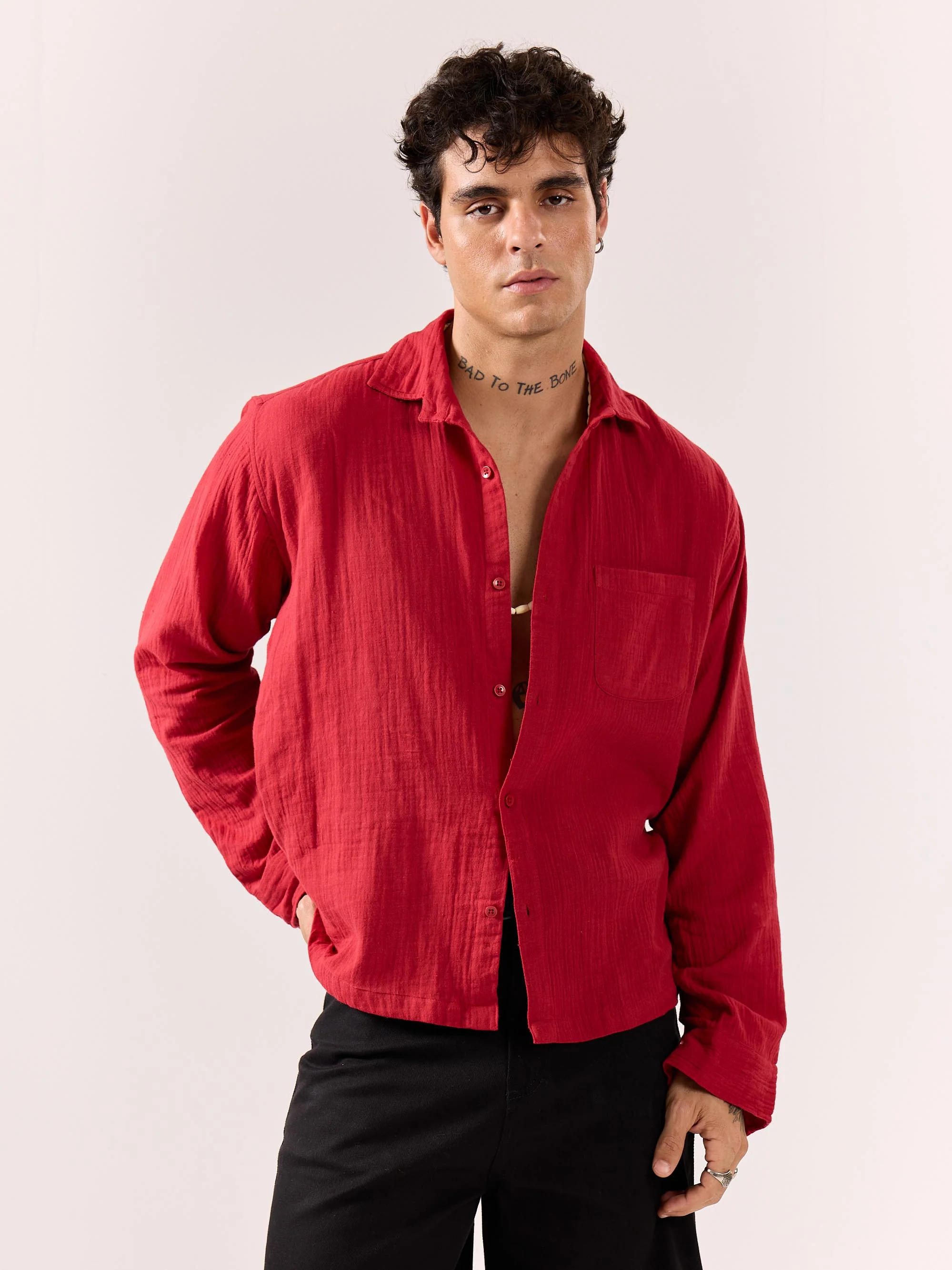 Cherry Red Gauze Holiday Shirt ( Pre-Order ) - Image 5