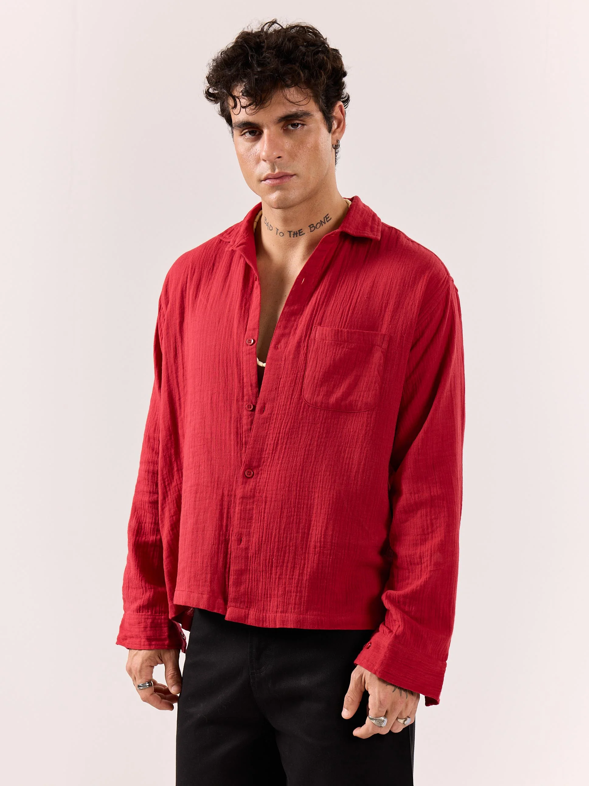 Cherry Red Gauze Holiday Shirt ( Pre-Order ) - Image 6