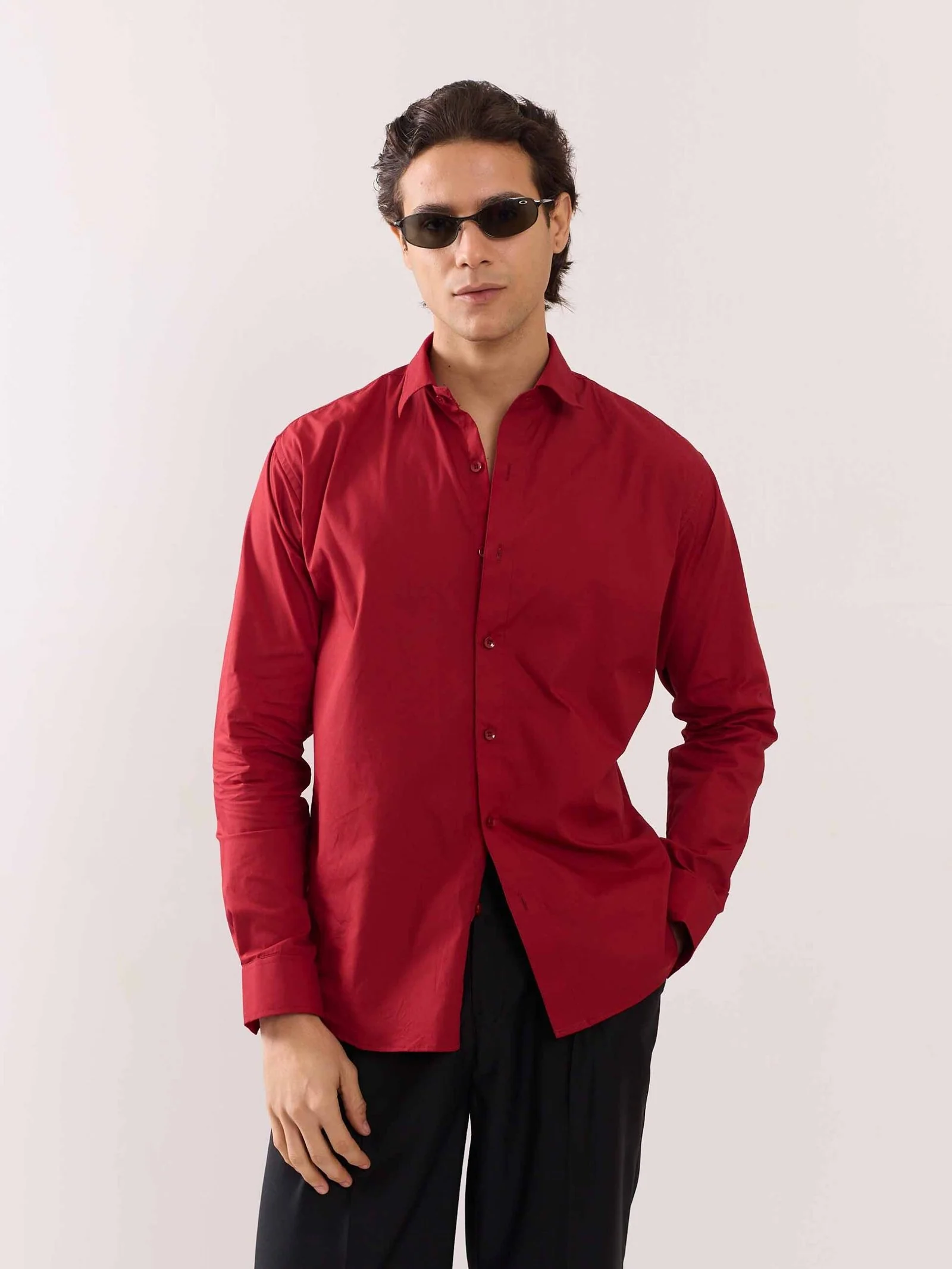 Cherry Red Poplin Shirt - Image 3