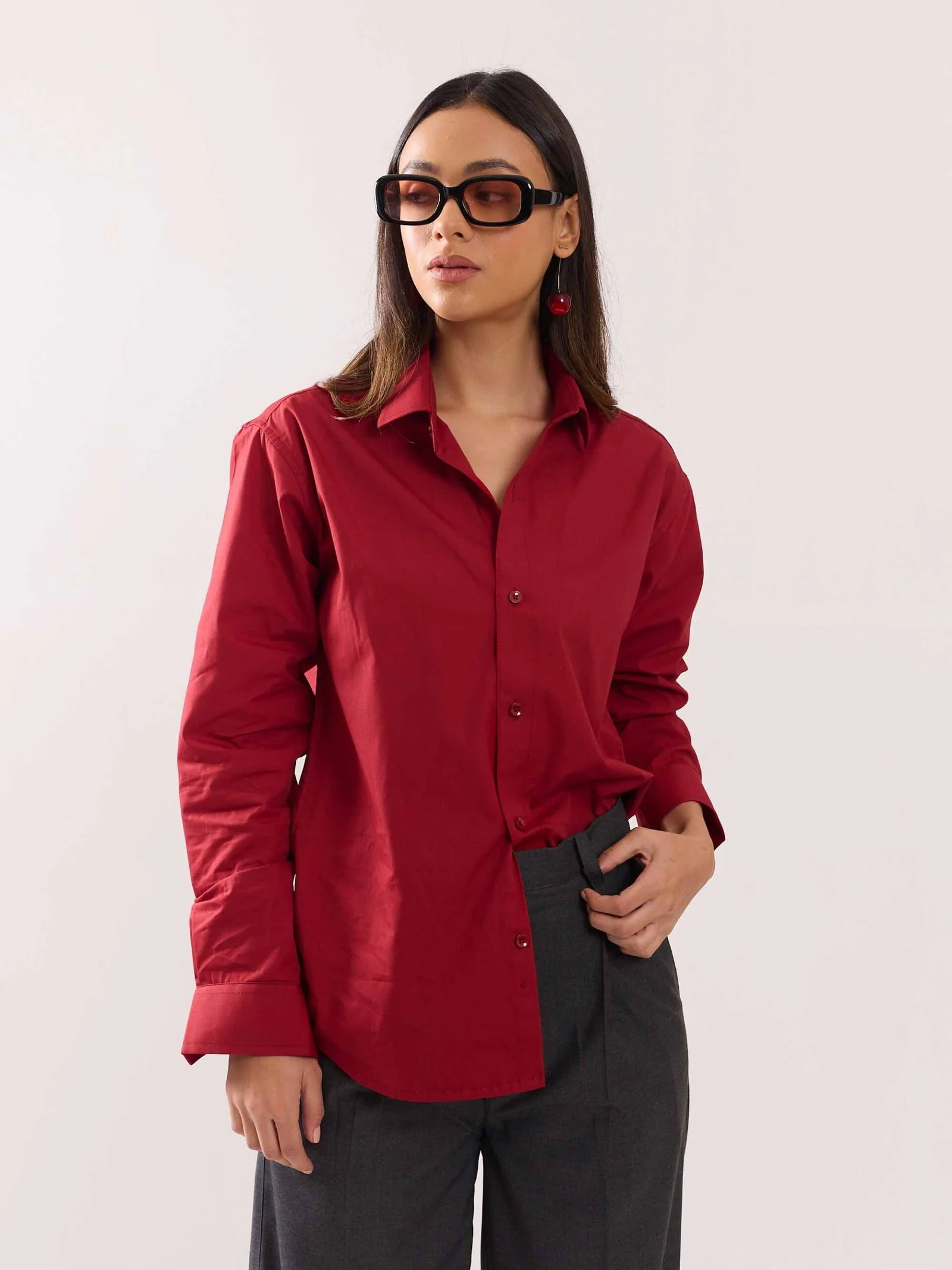 Cherry Red Poplin Shirt - Image 4