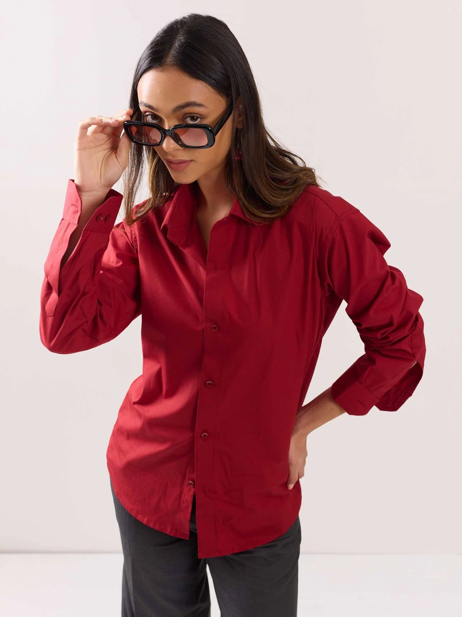 Cherry Red Poplin Shirt - Image 6