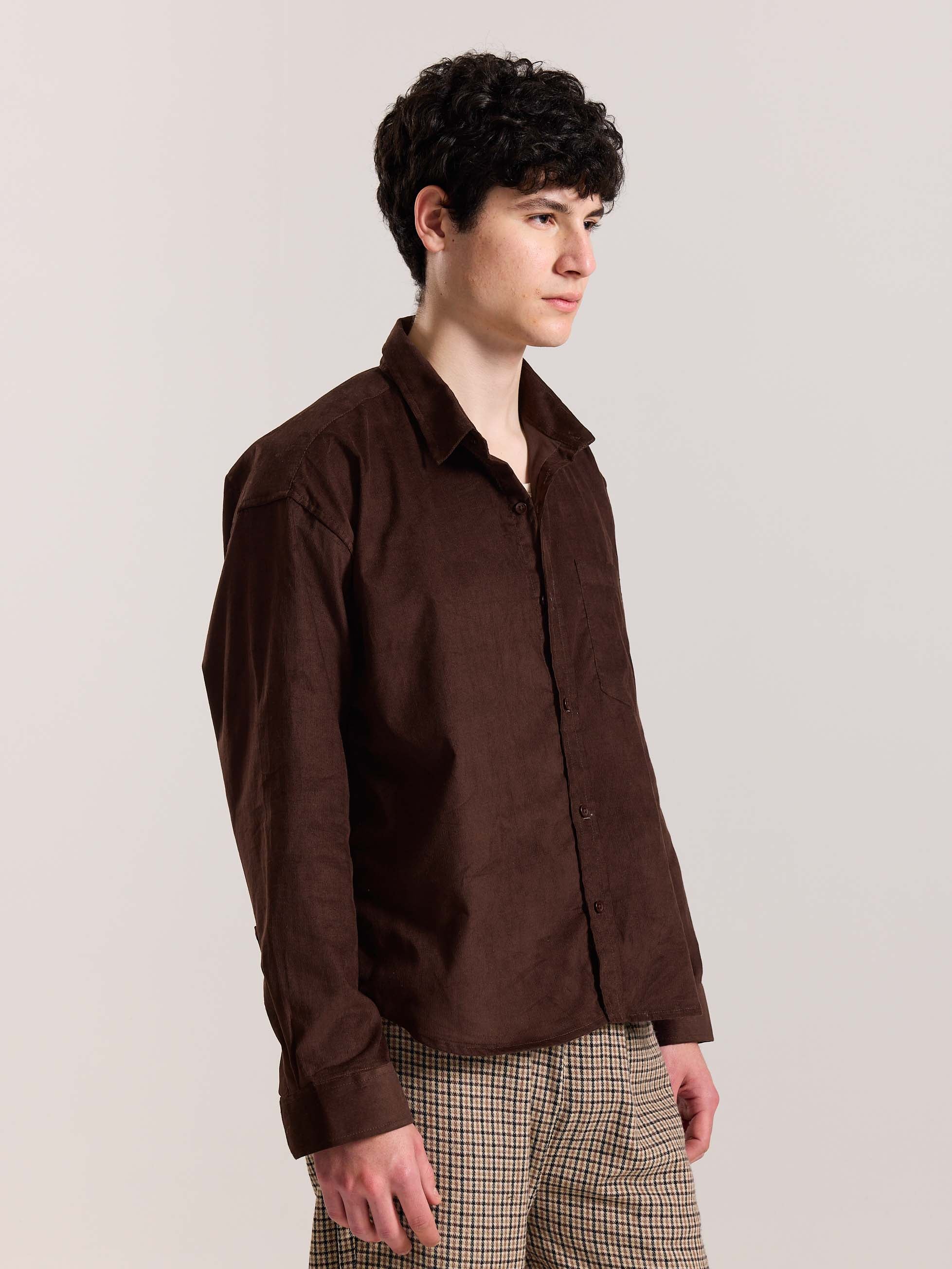 Coffee Brown Corduroy Oversized Shirt - Image 3