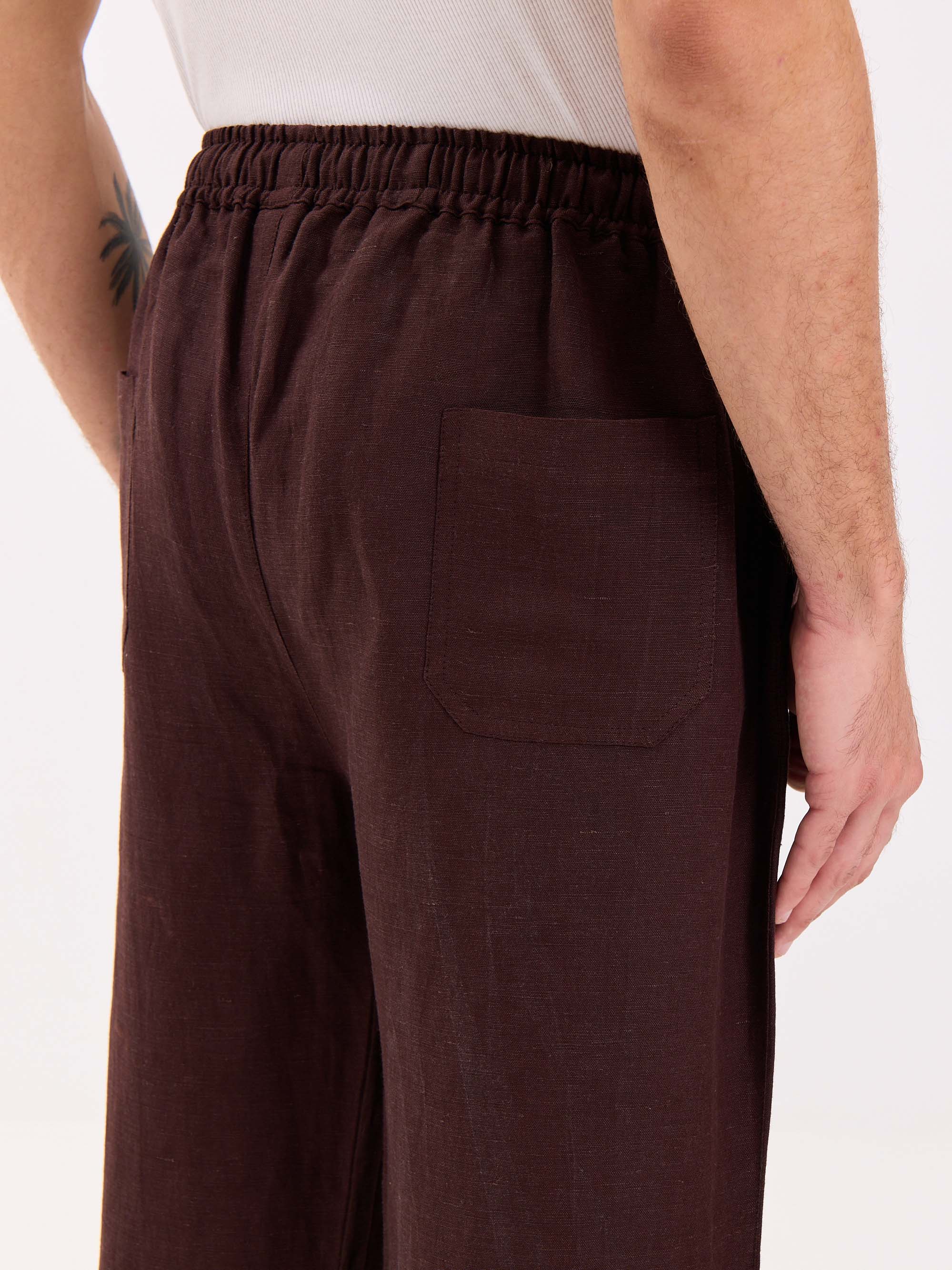 Coffee Brown Linen Pull-on Pants - Image 6