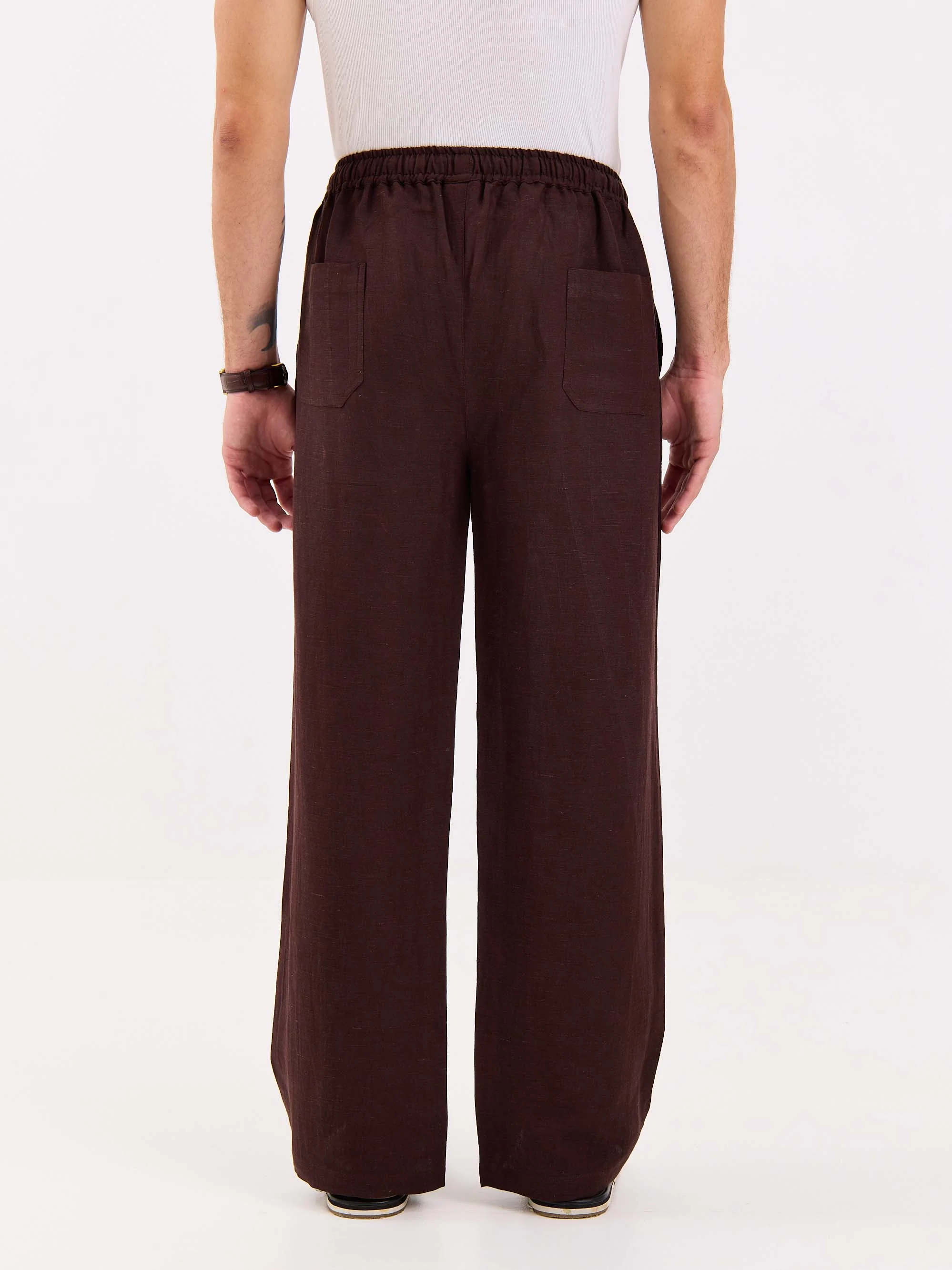 Coffee Brown Linen Pull-on Pants - Image 8
