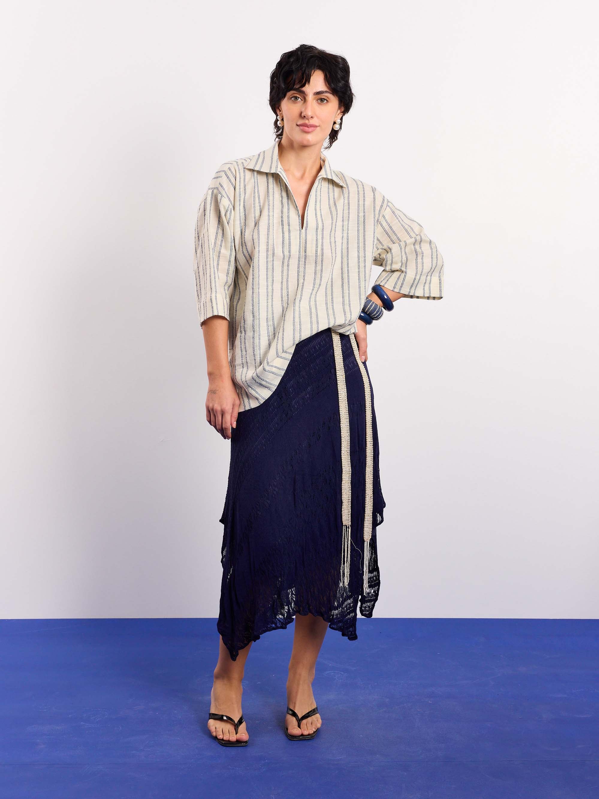 Cream Blue Panelled Pullover - Image 2