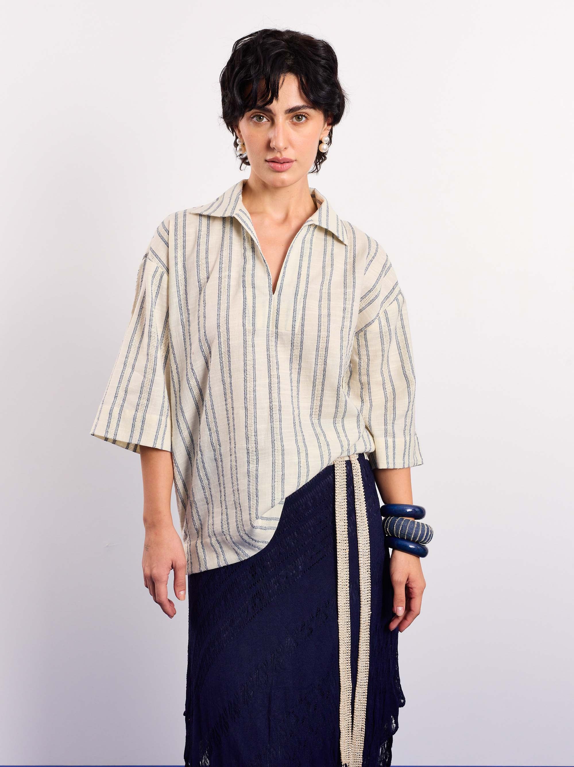 Cream Blue Panelled Pullover - Image 4