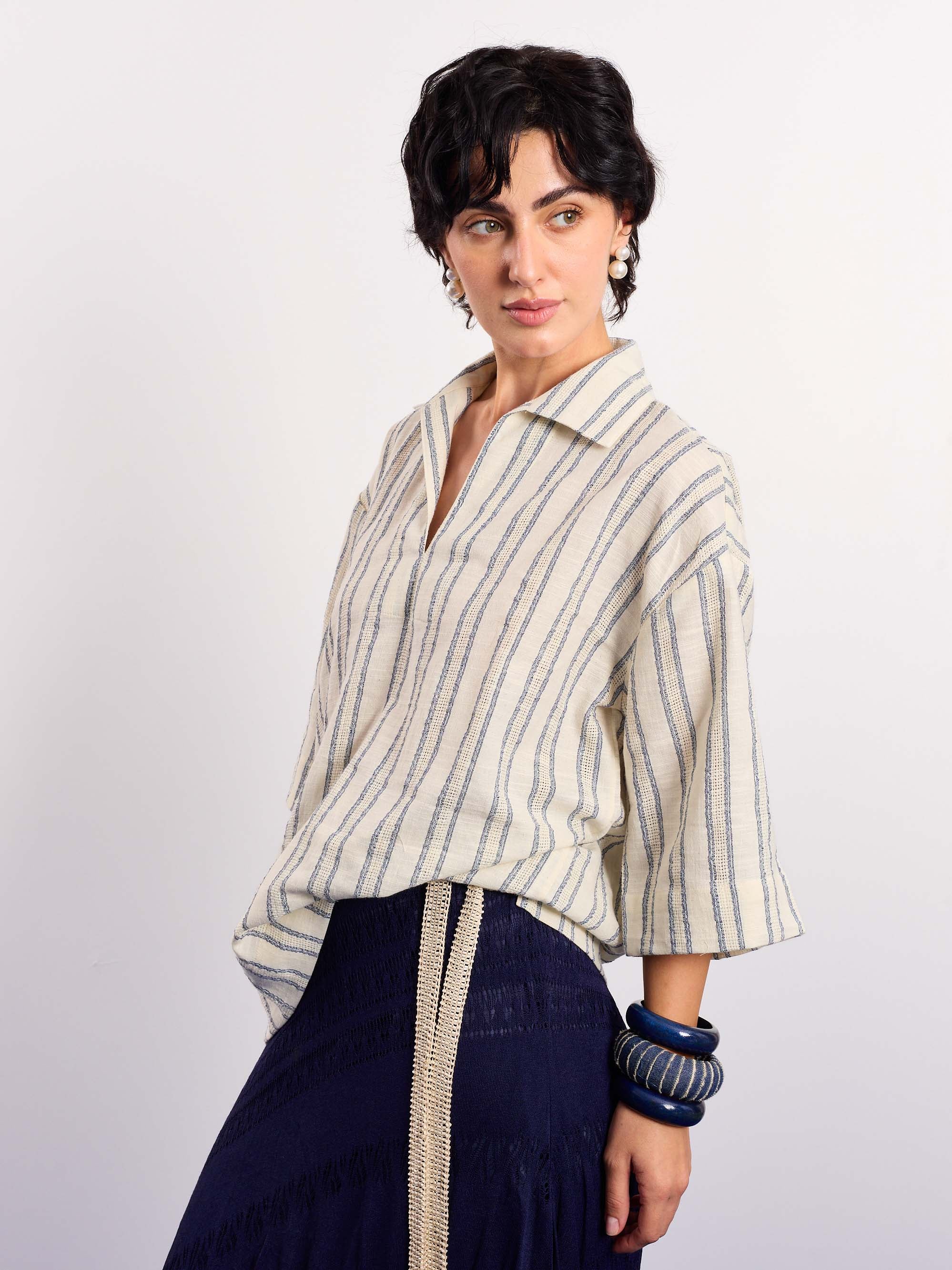 Cream Blue Panelled Pullover - Image 7