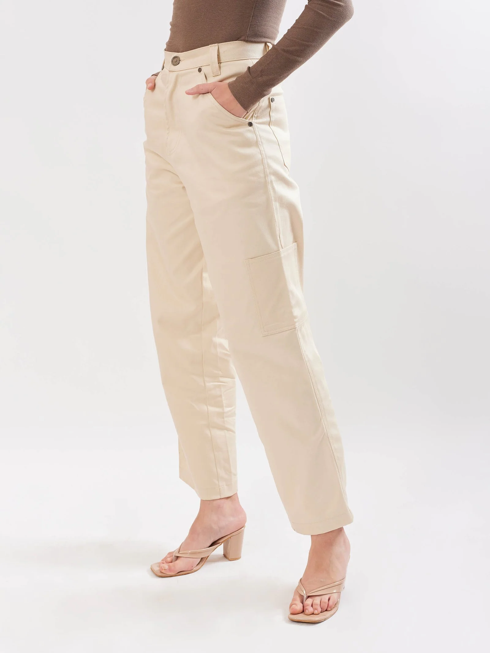 Cream Cargo Trousers - Image 6