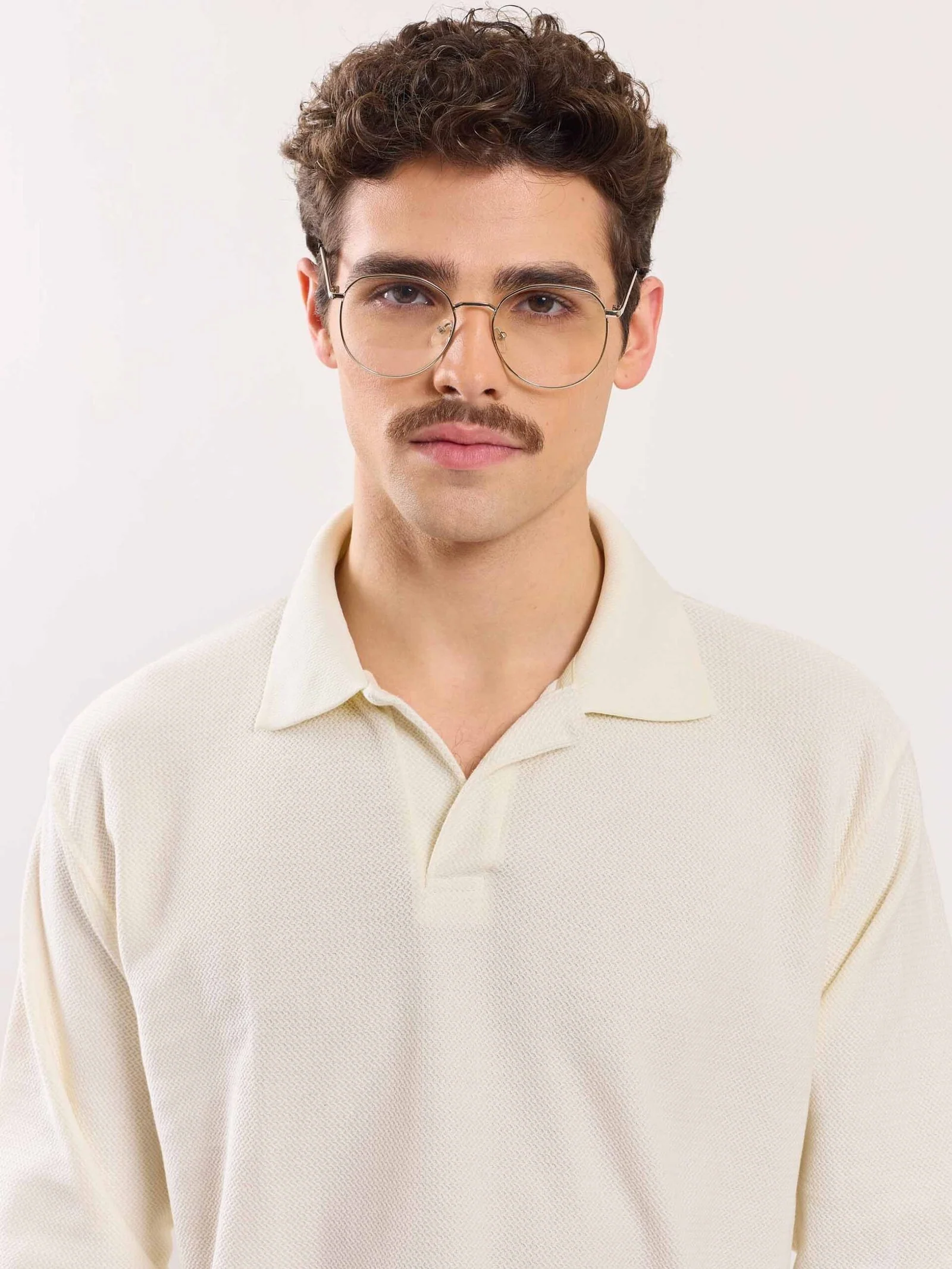 Cream Jacquard Knit Polo T-shirt - Image 3