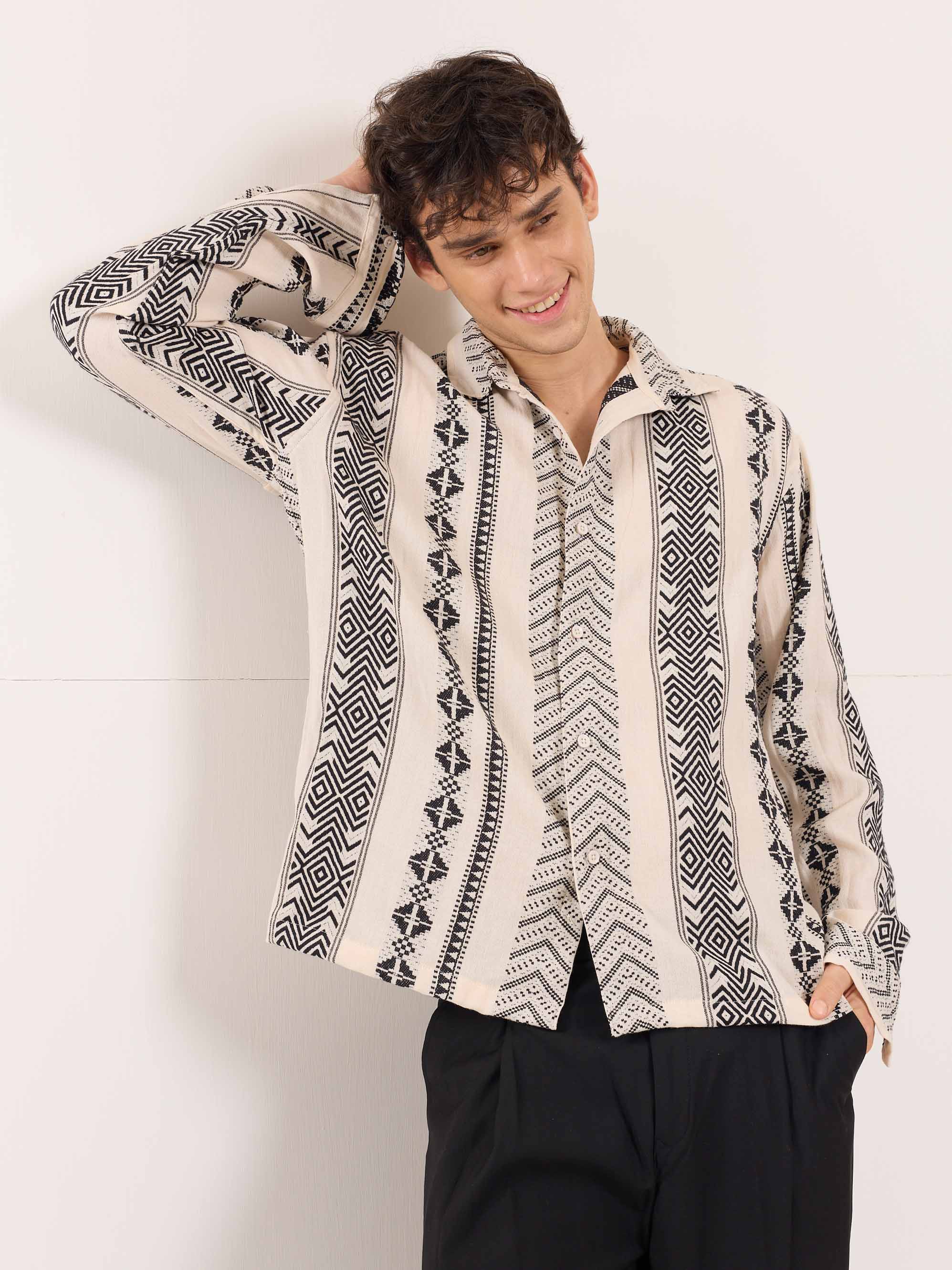 Cream Jacquard Weave Shirt - Image 4