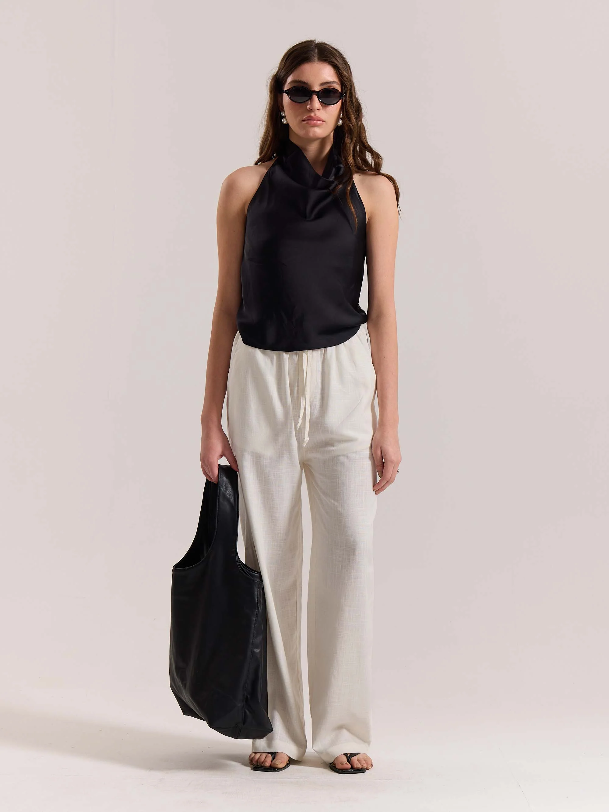 Cream Linen Pull-on Pants - Image 2