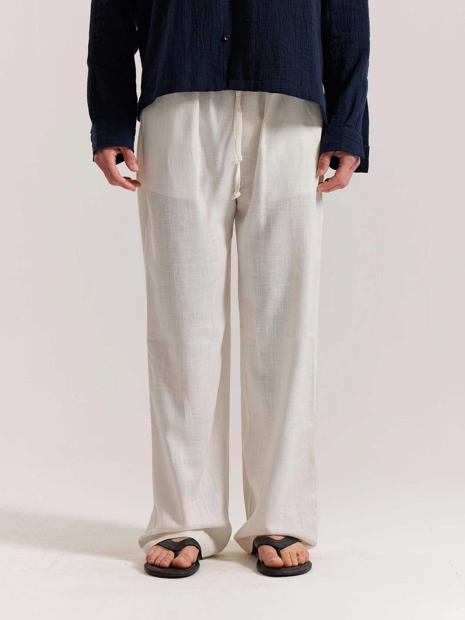 Cream Linen Pull-on Pants - Image 3