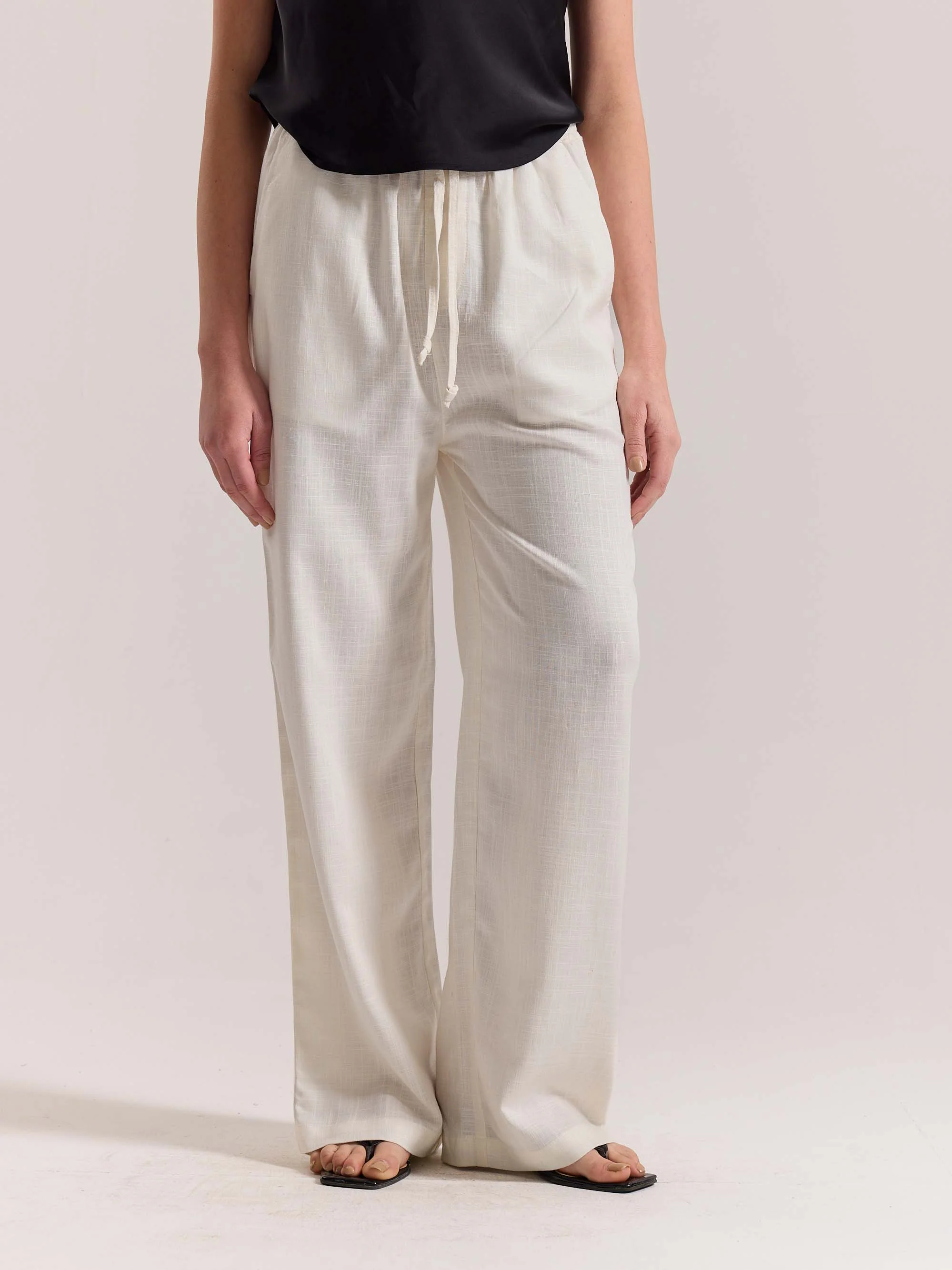 Cream Linen Pull-on Pants - Image 4