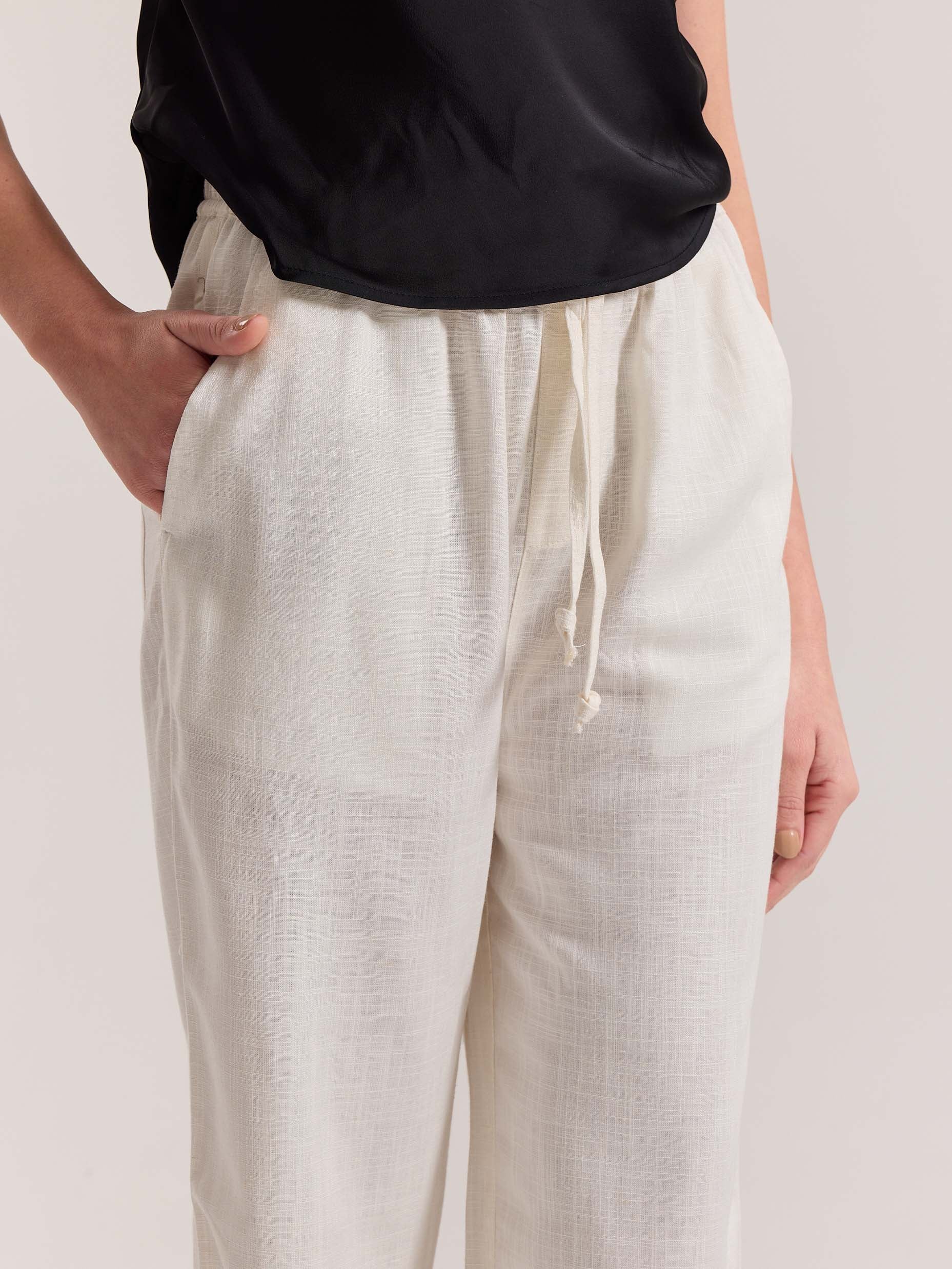 Cream Linen Pull-on Pants - Image 5
