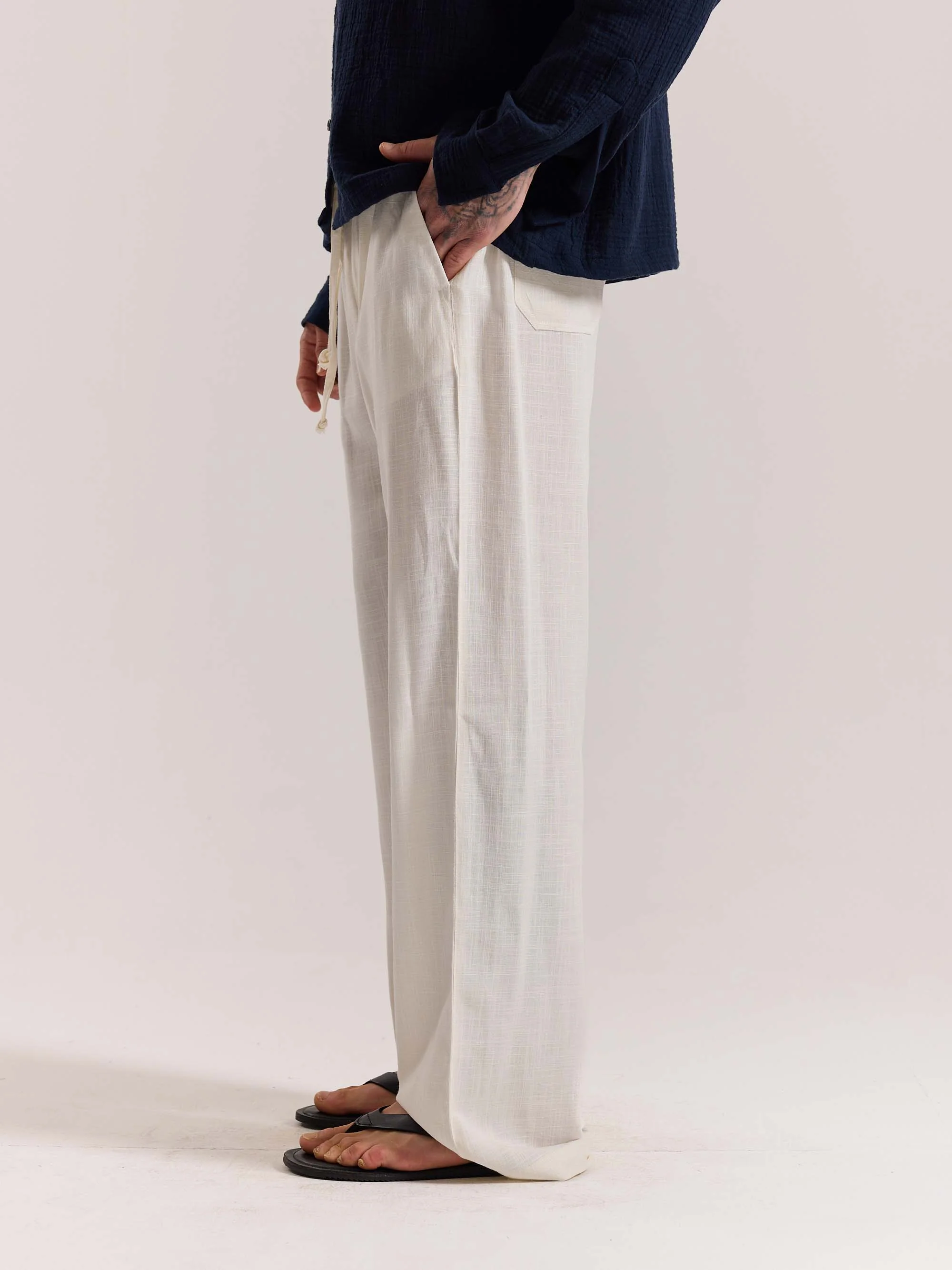 Cream Linen Pull-on Pants - Image 6