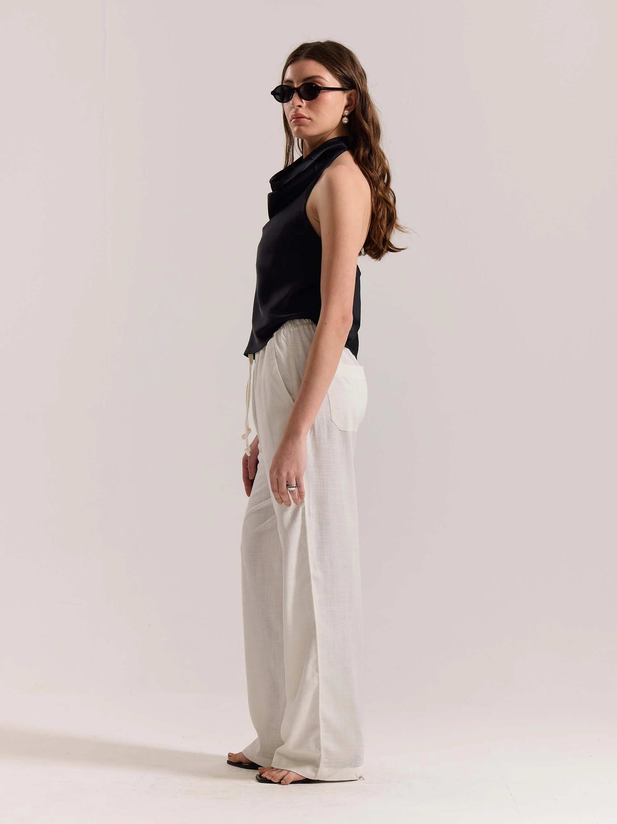 Cream Linen Pull-on Pants - Image 7