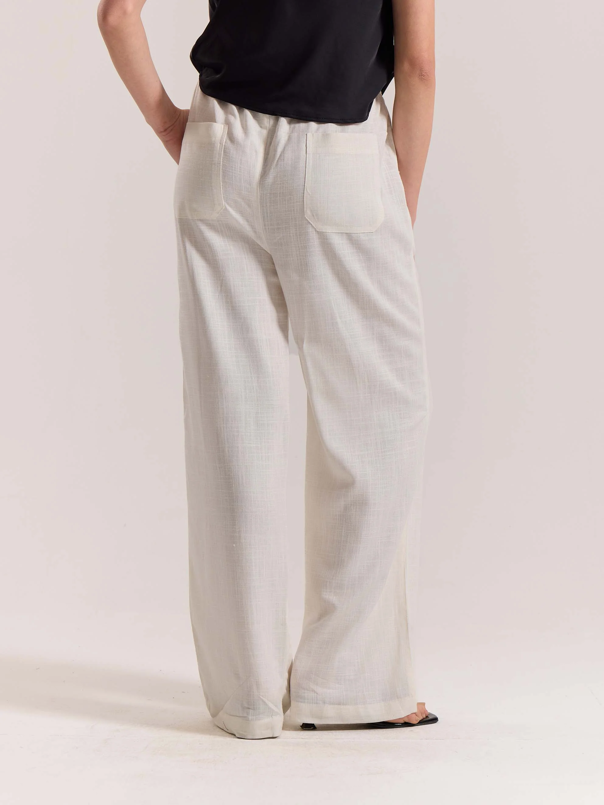 Cream Linen Pull-on Pants - Image 8