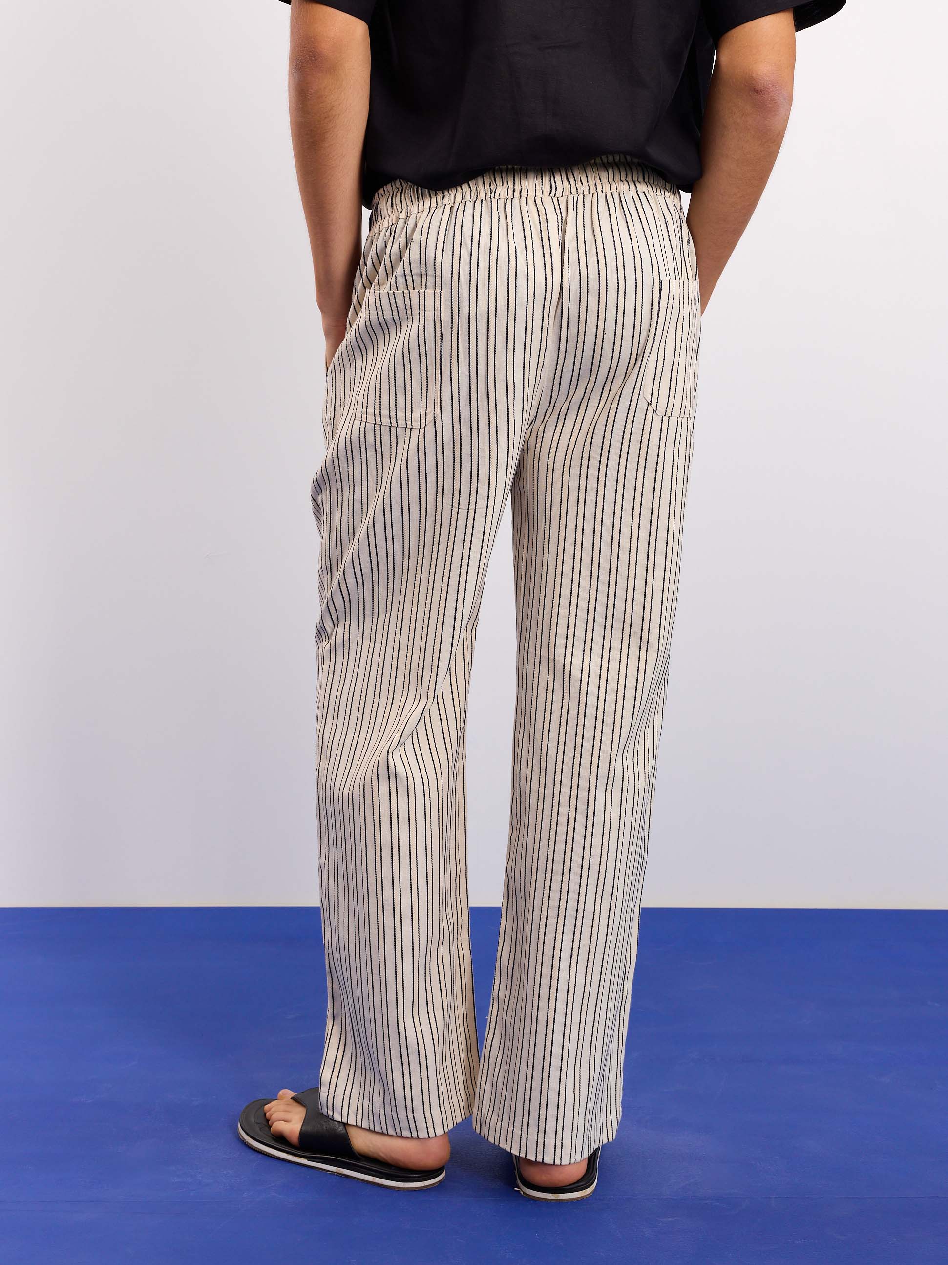 Cream Striped Textured Pull-on Pants - Image 8