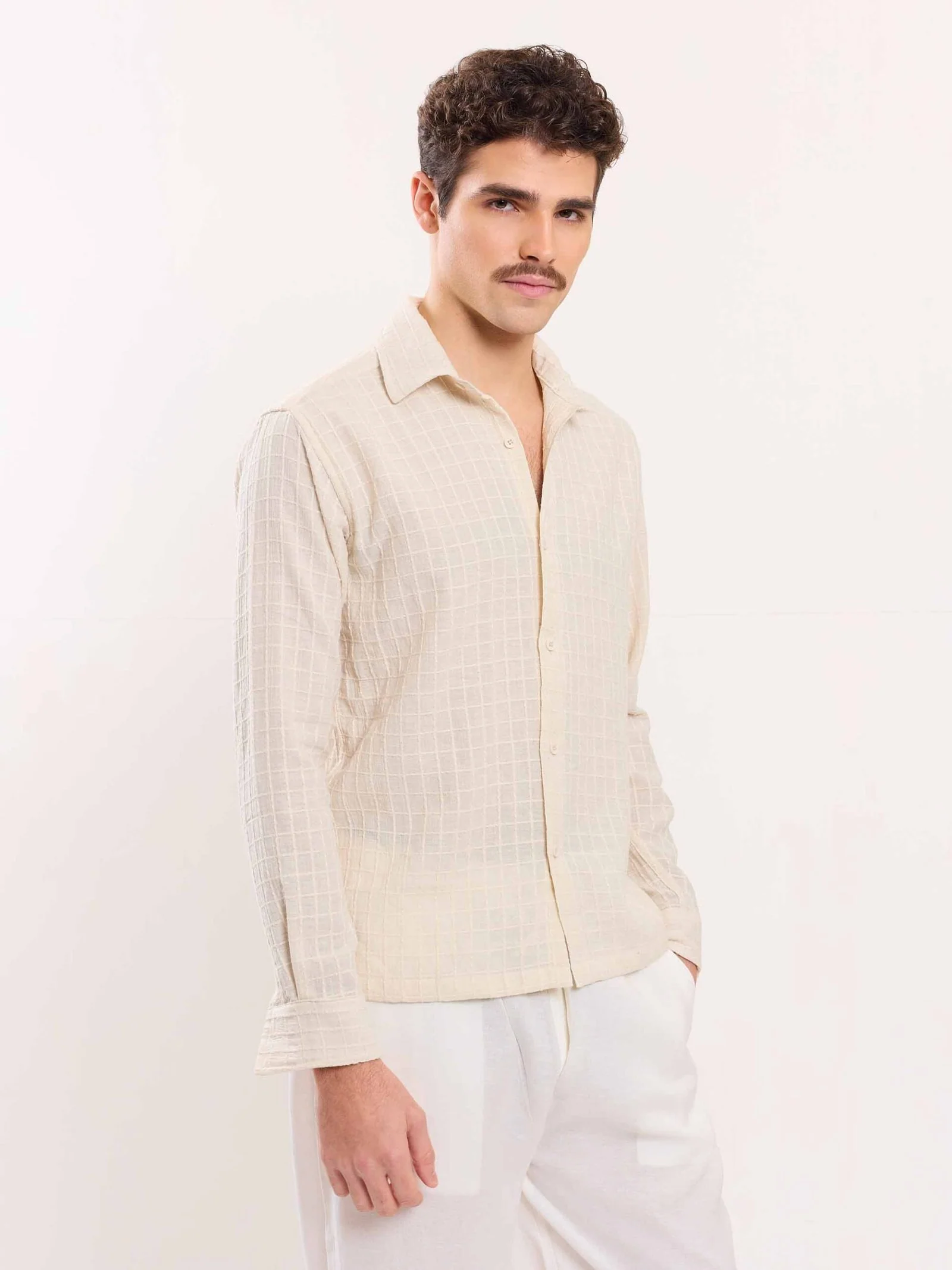 Cream Textured Holiday Shirt - Image 4