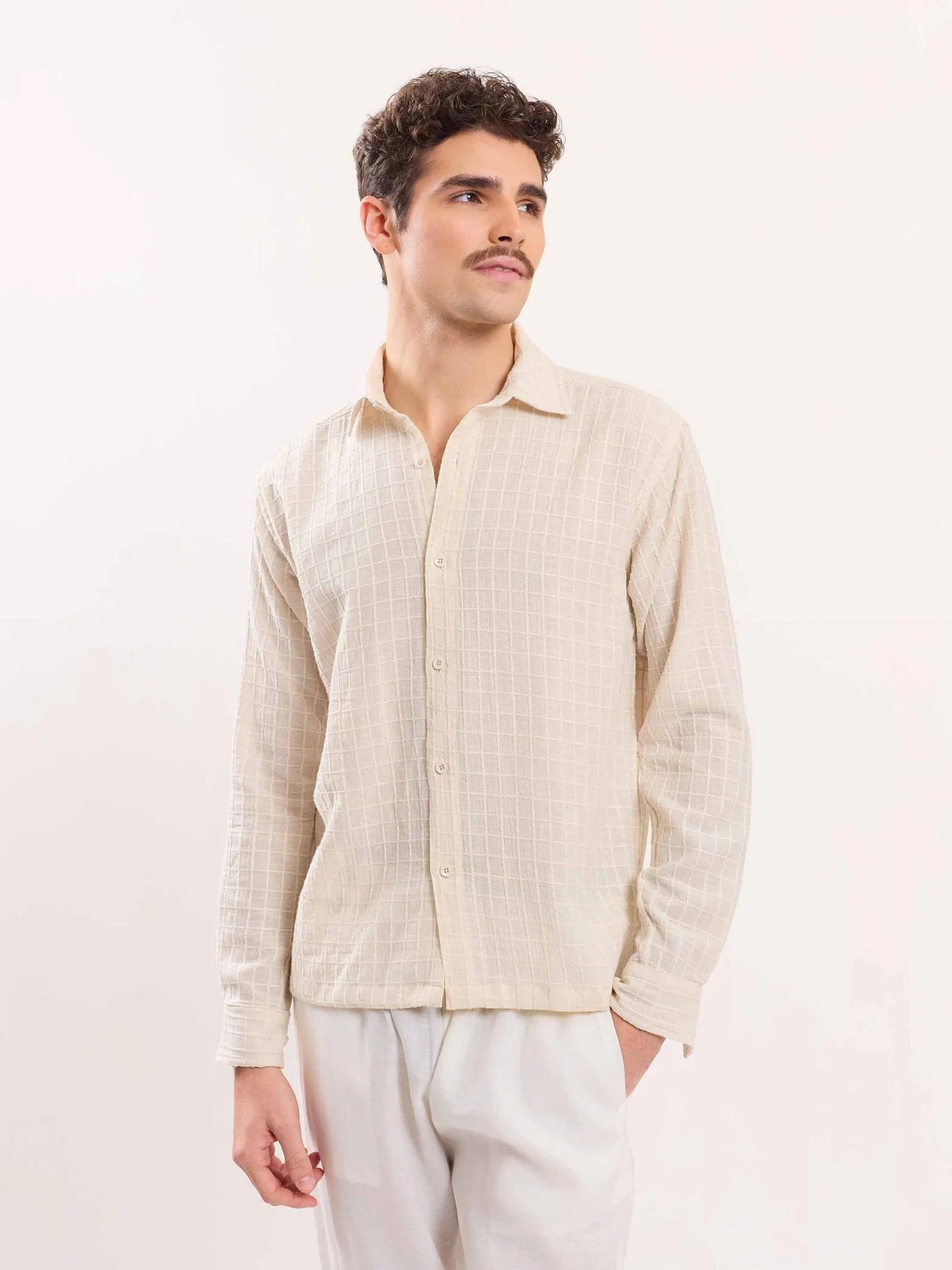 Cream Textured Holiday Shirt - Image 5