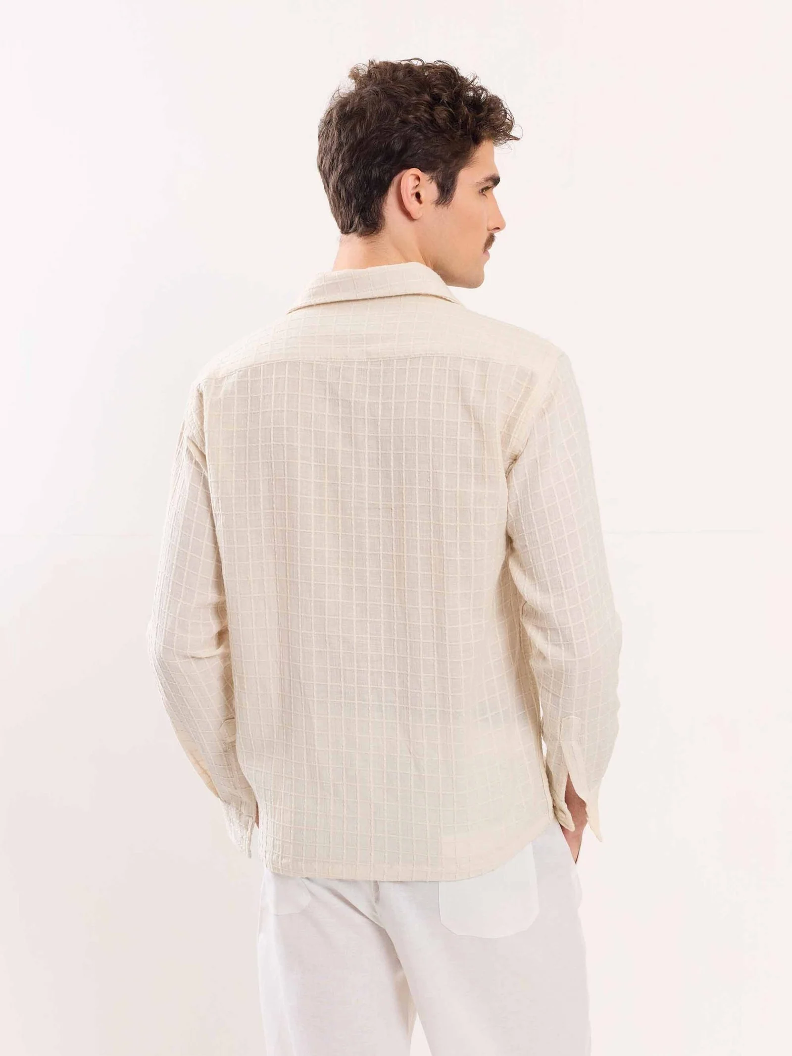 Cream Textured Holiday Shirt - Image 6