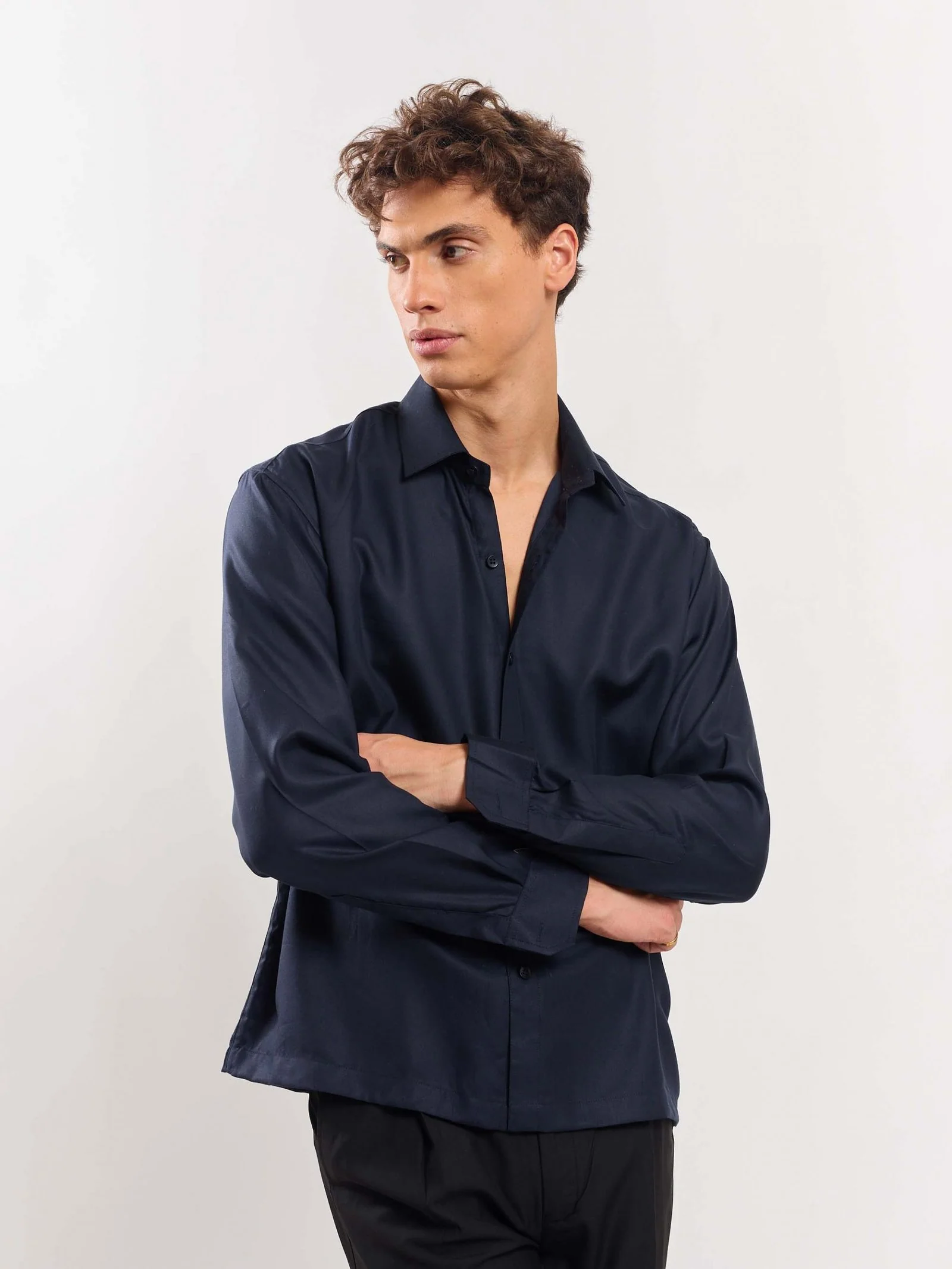 Dark Blue Drape Shirt - Image 4
