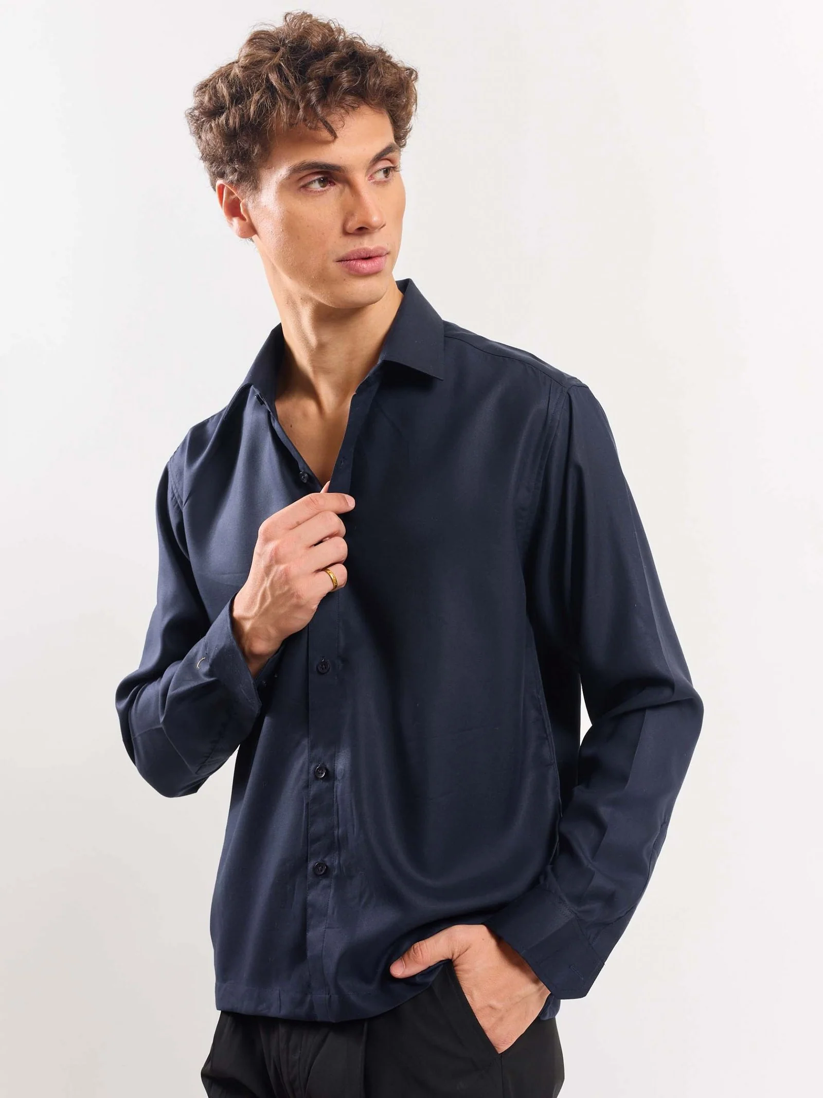 Dark Blue Drape Shirt - Image 5