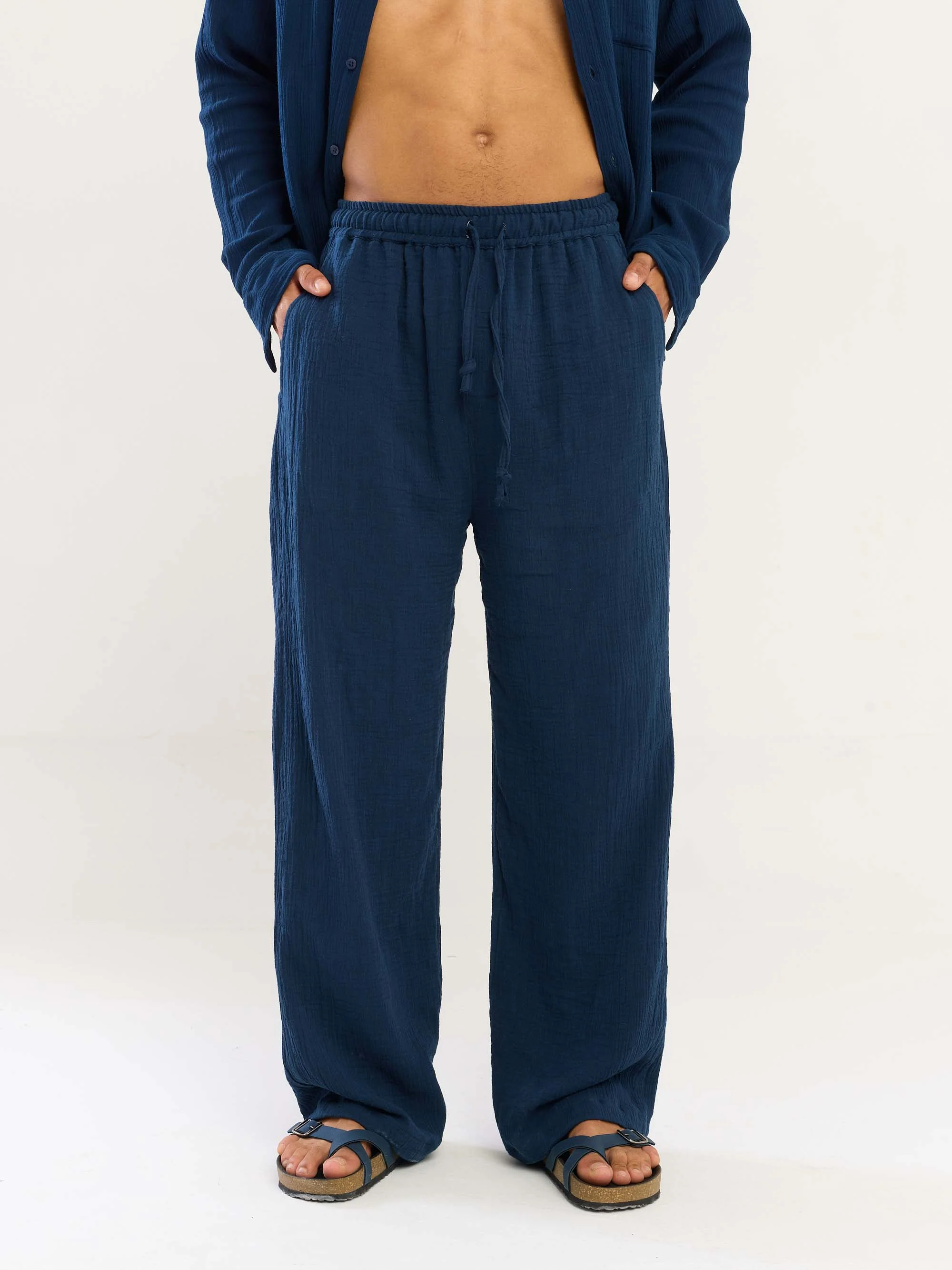 Dark Blue Gauze Pull-on Pants - Image 3