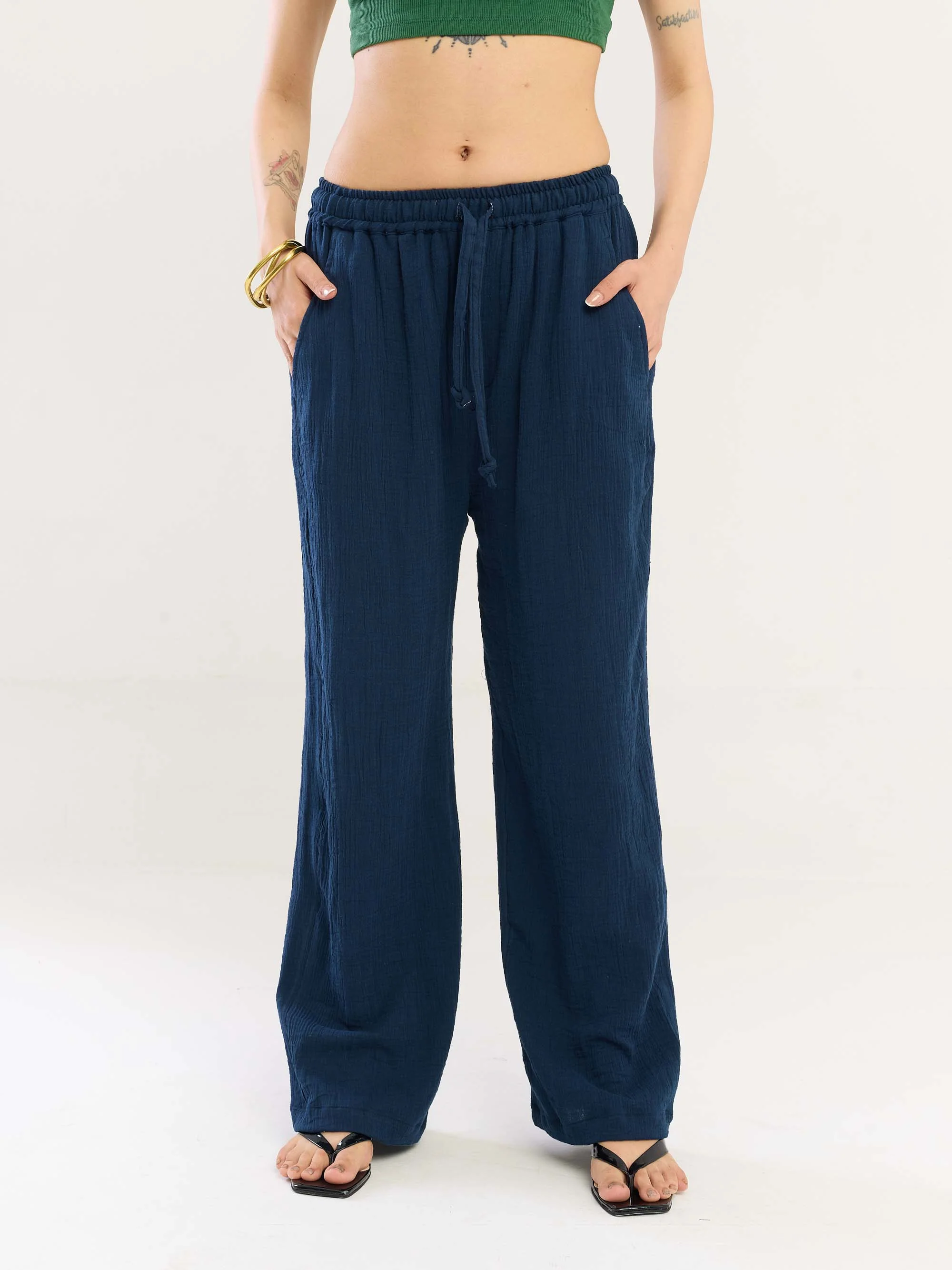 Dark Blue Gauze Pull-on Pants - Image 4