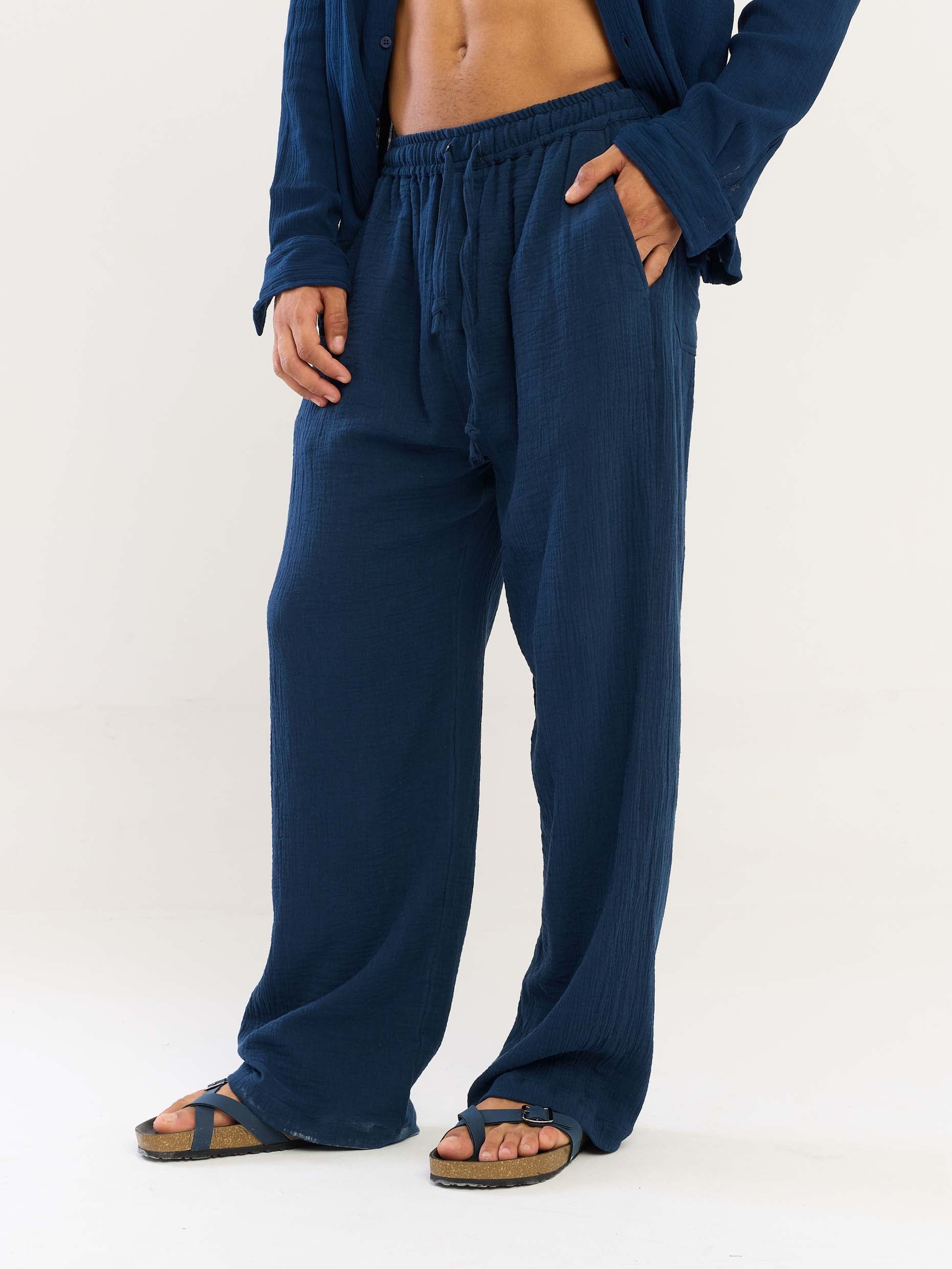 Dark Blue Gauze Pull-on Pants - Image 5