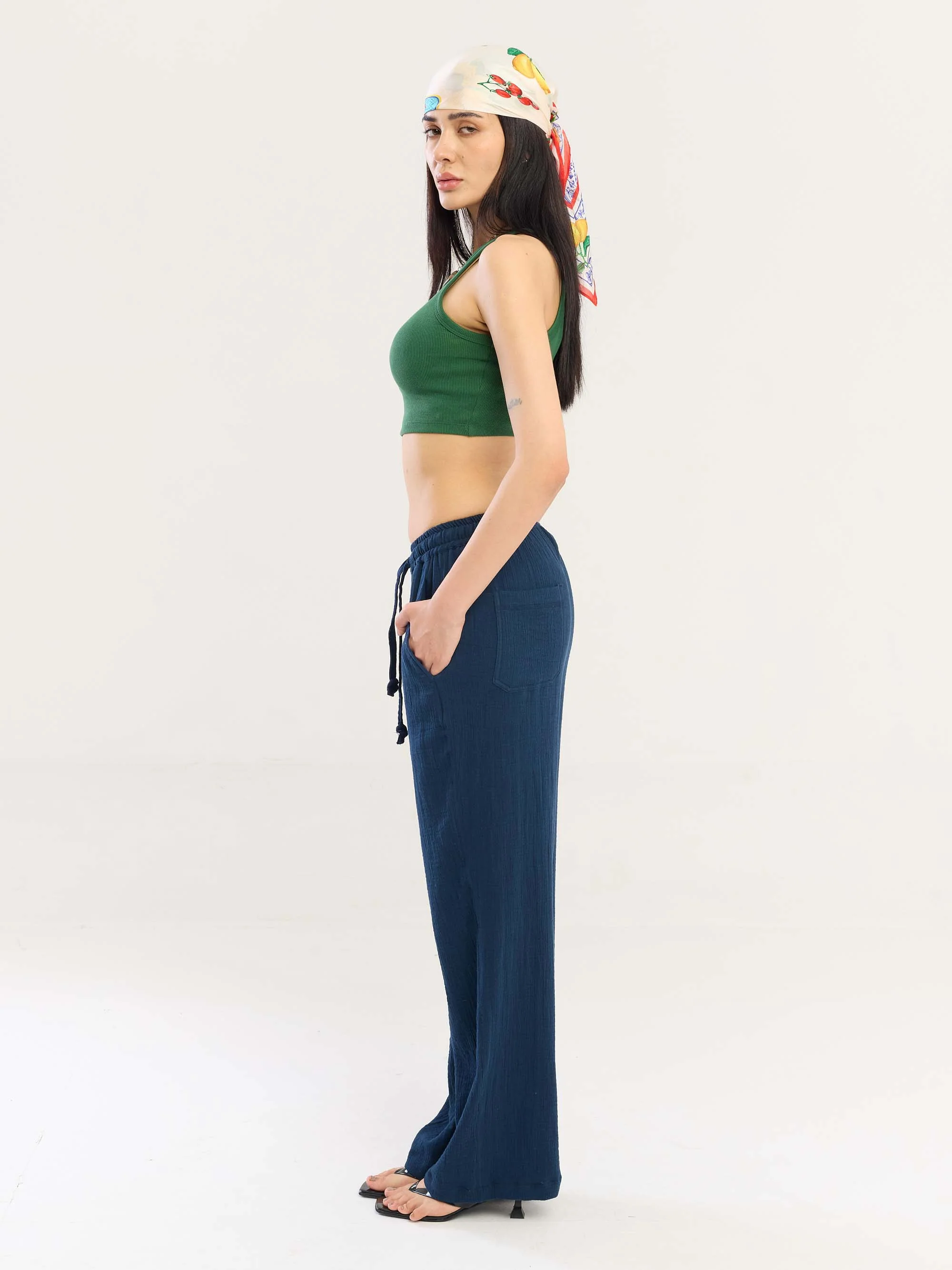 Dark Blue Gauze Pull-on Pants - Image 6