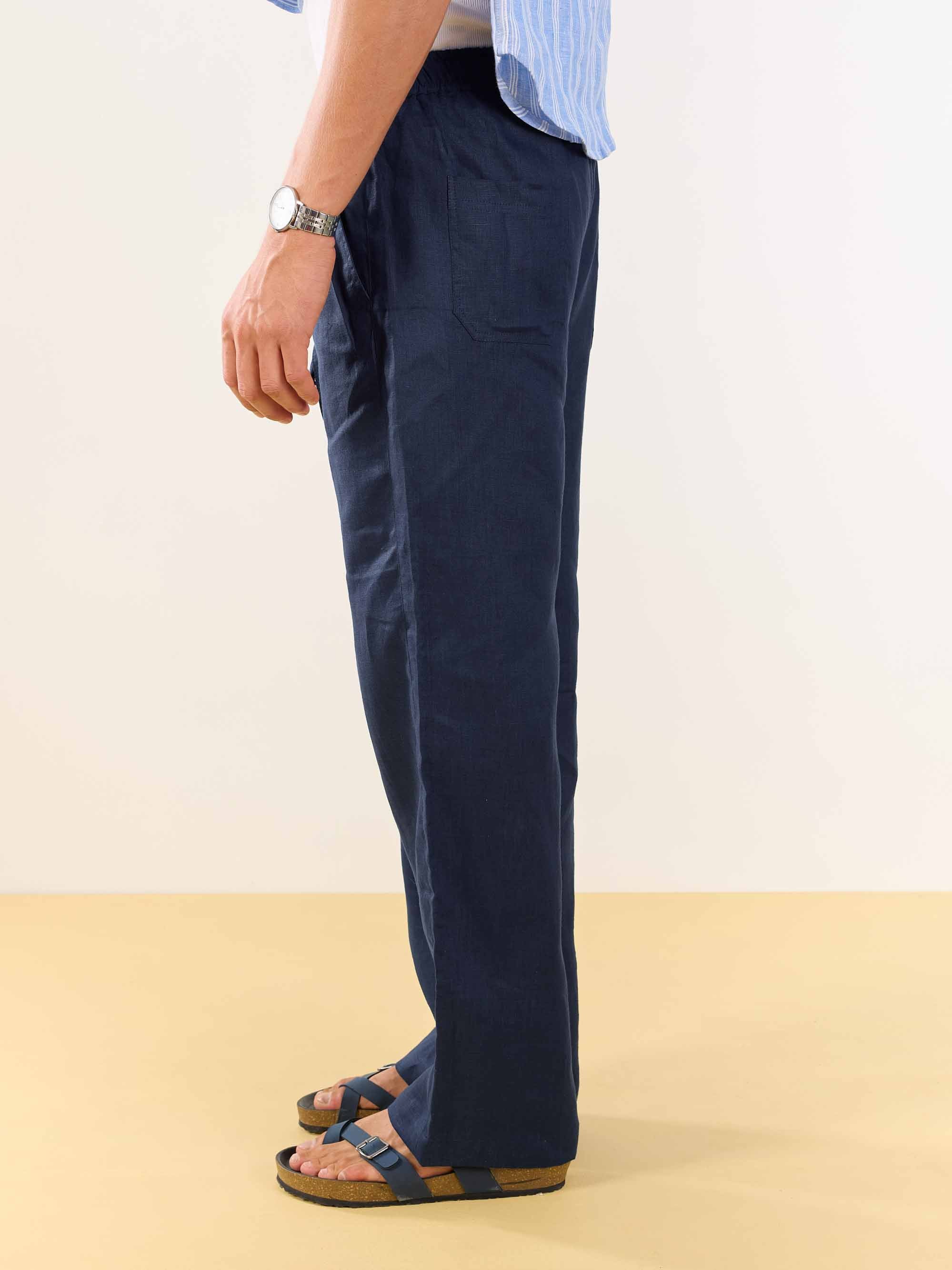 Dark Blue Linen Pull-on Pants - Image 5