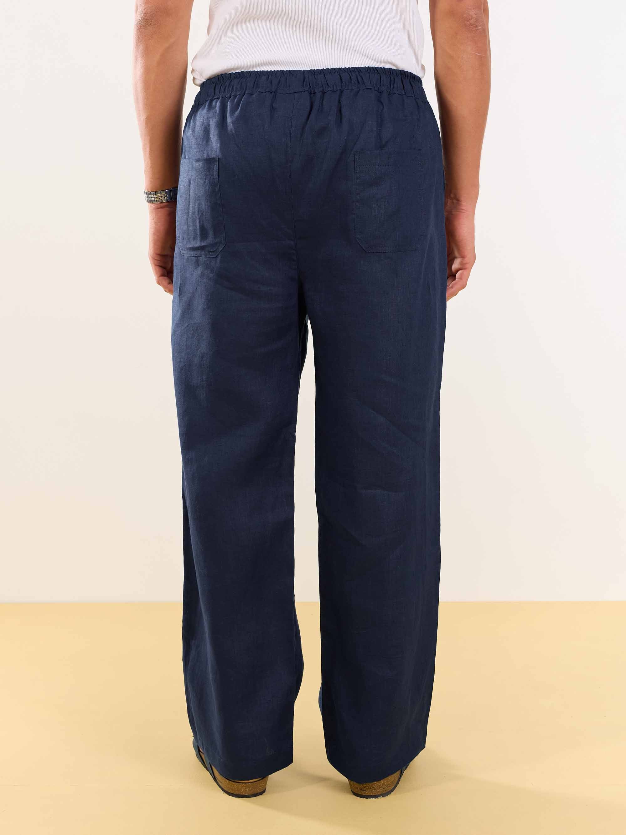 Dark Blue Linen Pull-on Pants - Image 6