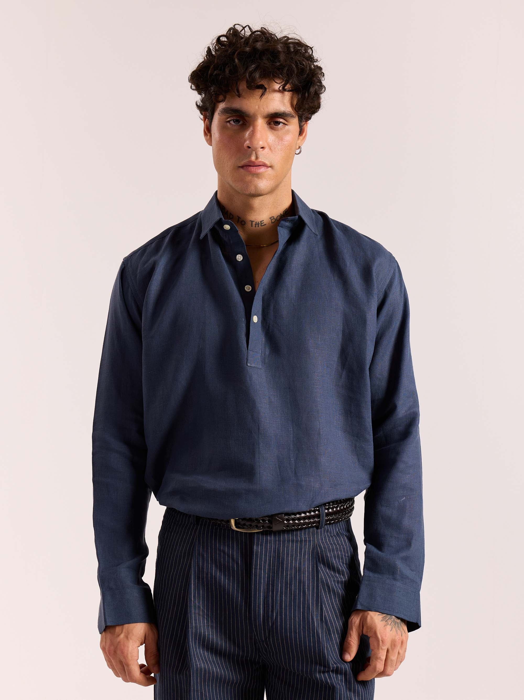 Dark Blue Linen Pullover (Pre-Order) - Image 3