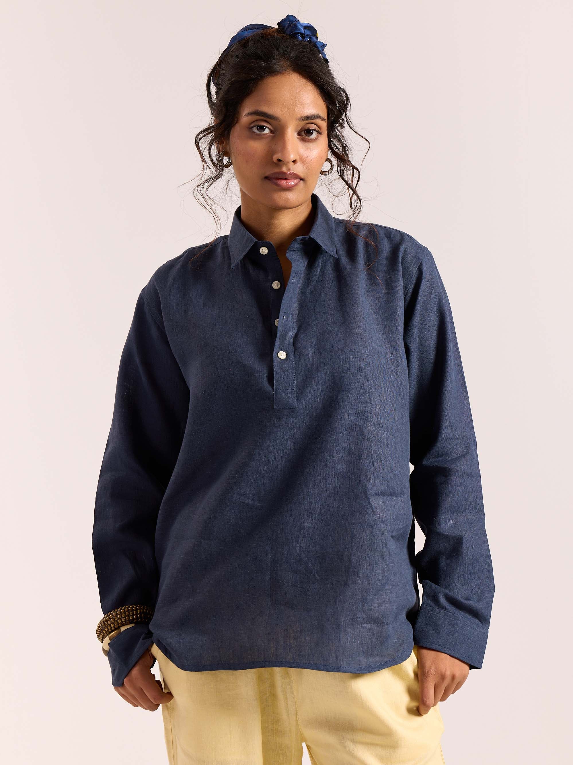 Dark Blue Linen Pullover (Pre-Order) - Image 4