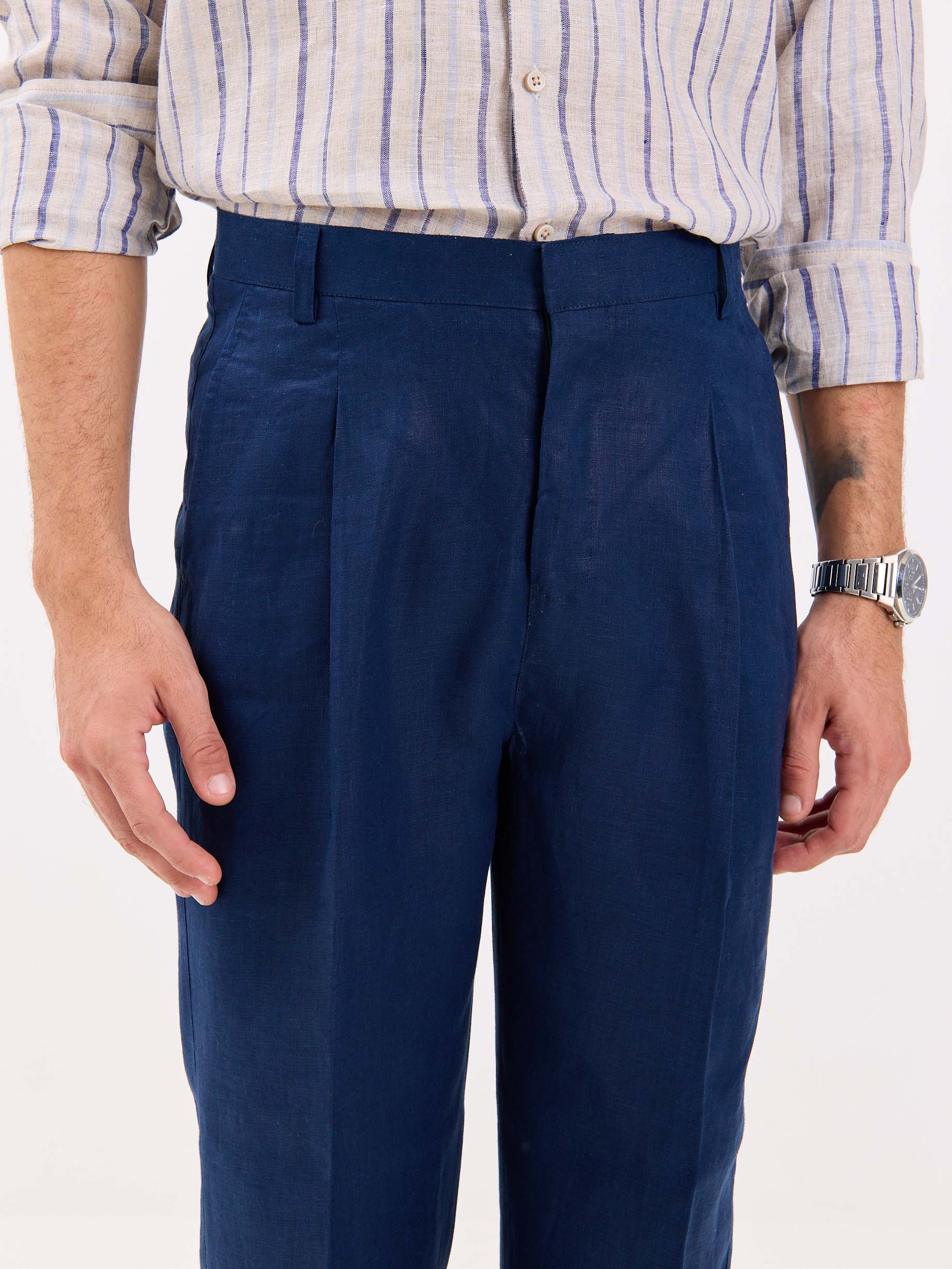 Dark Blue Linen Trousers - Image 3