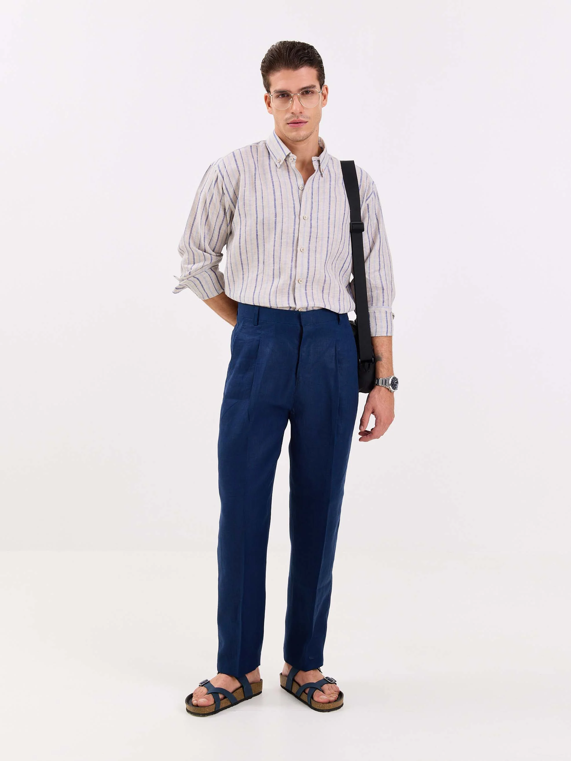 Dark Blue Linen Trousers - Image 4
