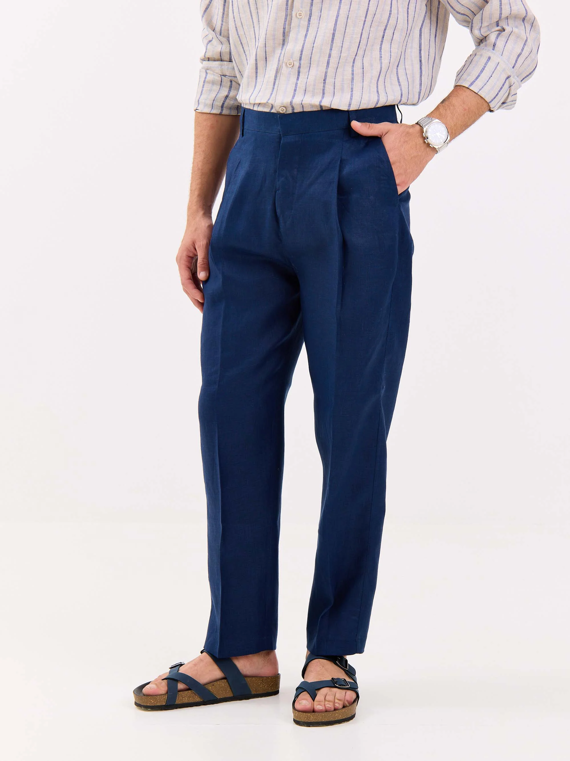 Dark Blue Linen Trousers - Image 5