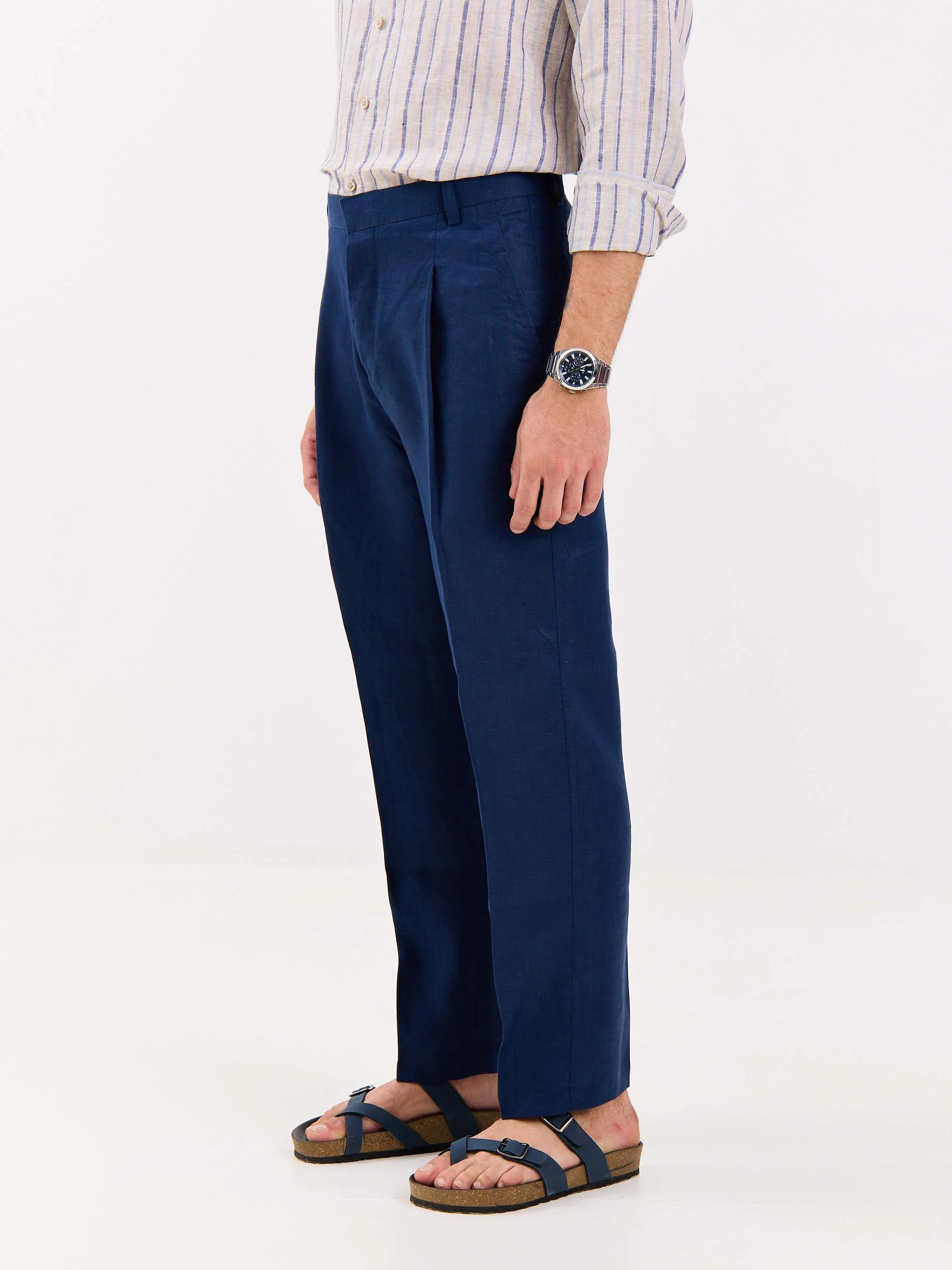 Dark Blue Linen Trousers - Image 6