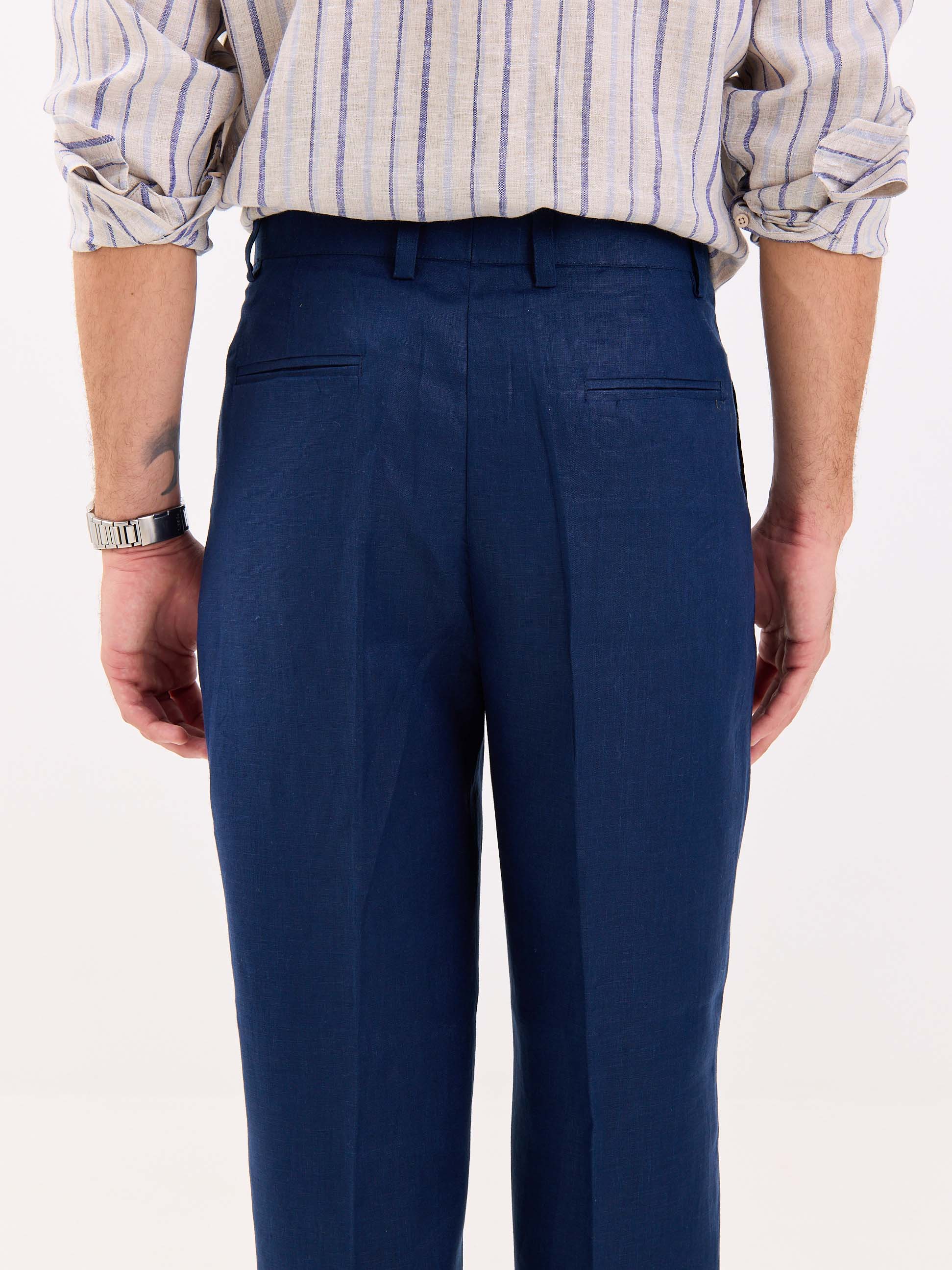 Dark Blue Linen Trousers - Image 7