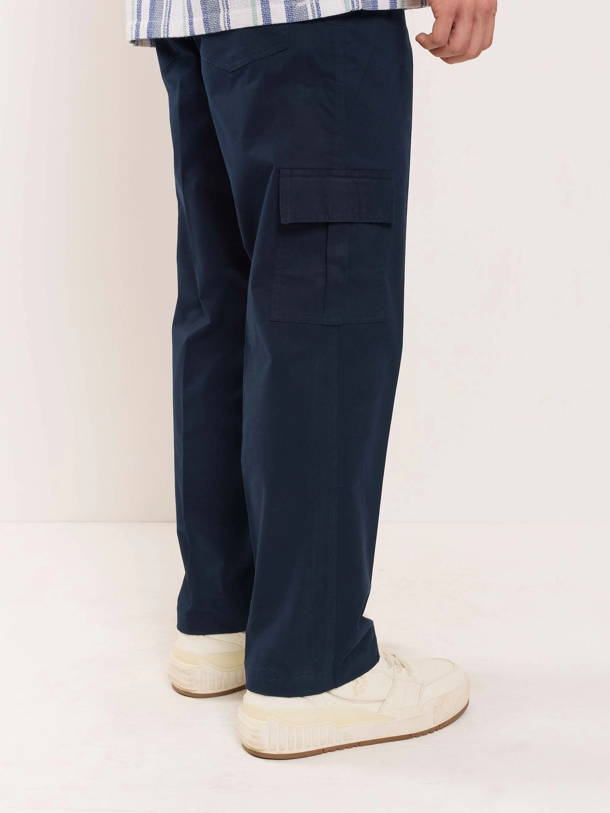 Dark Blue Loose Fit Twill Cargo Trousers - Image 4