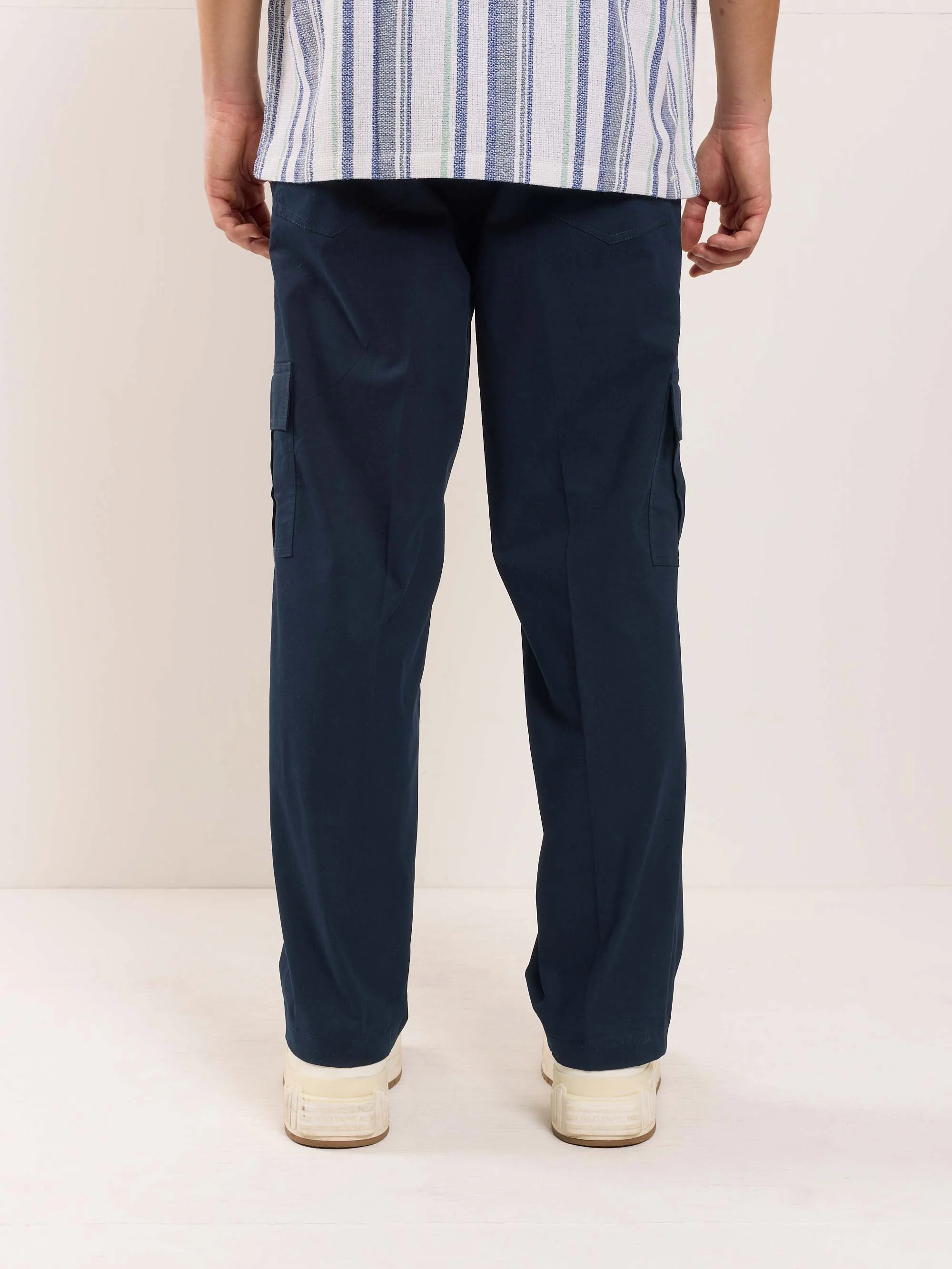 Dark Blue Loose Fit Twill Cargo Trousers - Image 5